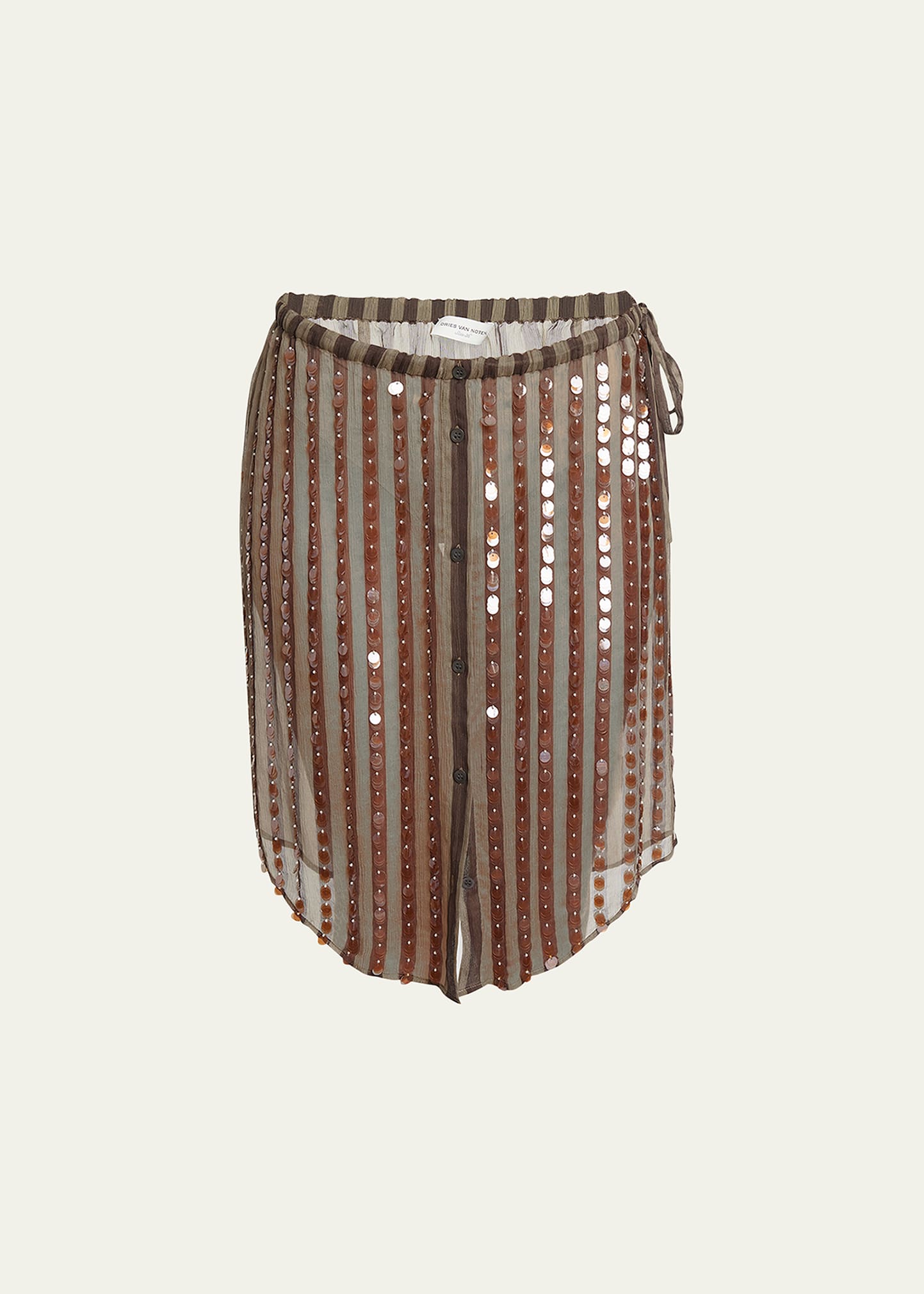 Dries Van Noten Shirty Embellished Sheer Midi Skirt In Brown
