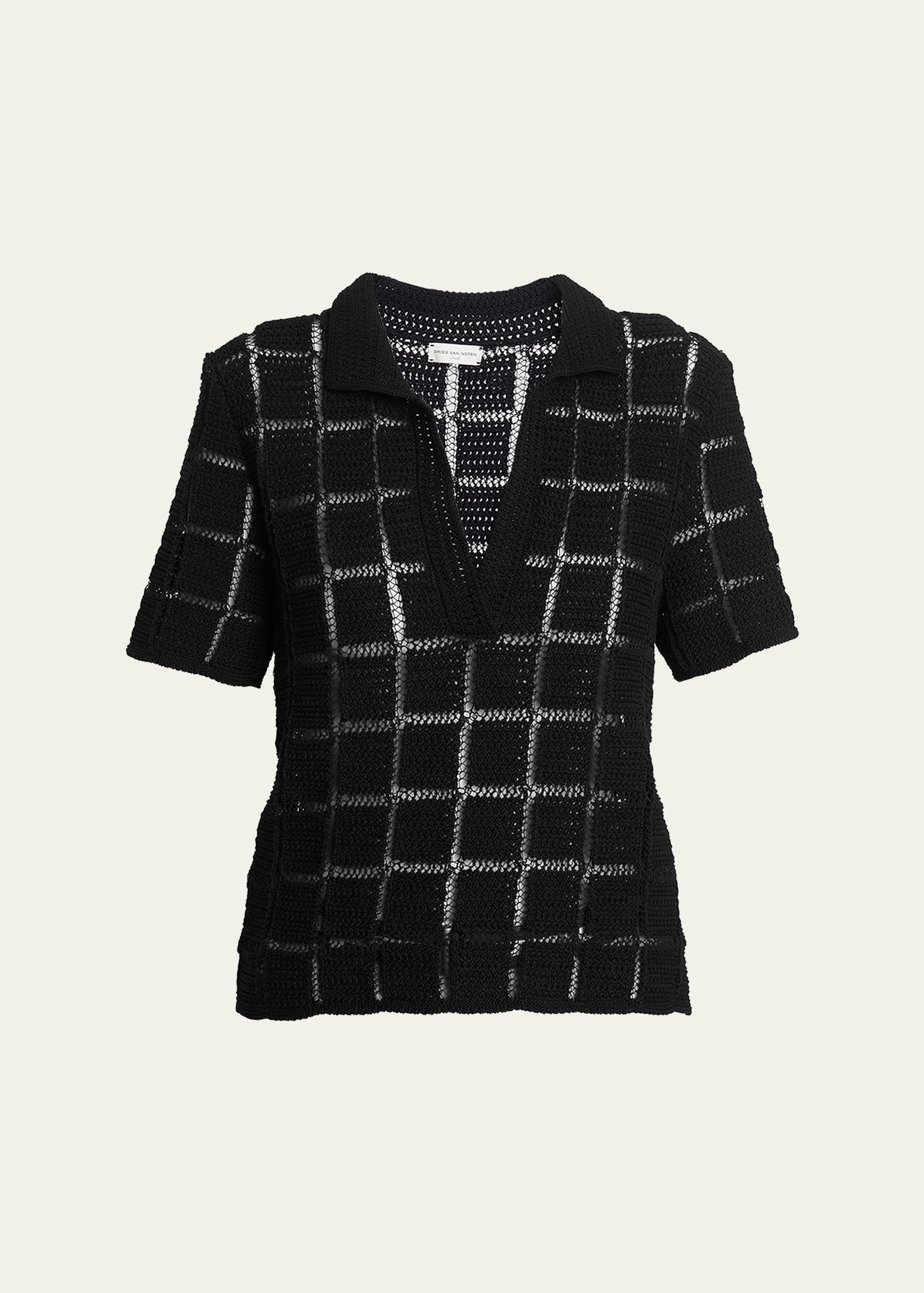Dries Van Noten Tiramisu Knit Polo Top In Black