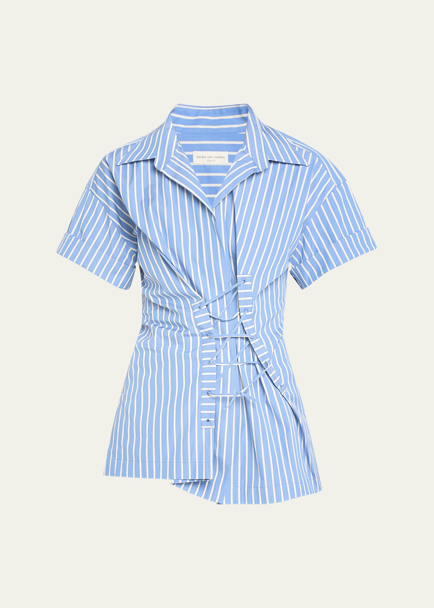 Shop Dries Van Noten Click Stripe Lace-up Shirt In Light Blue