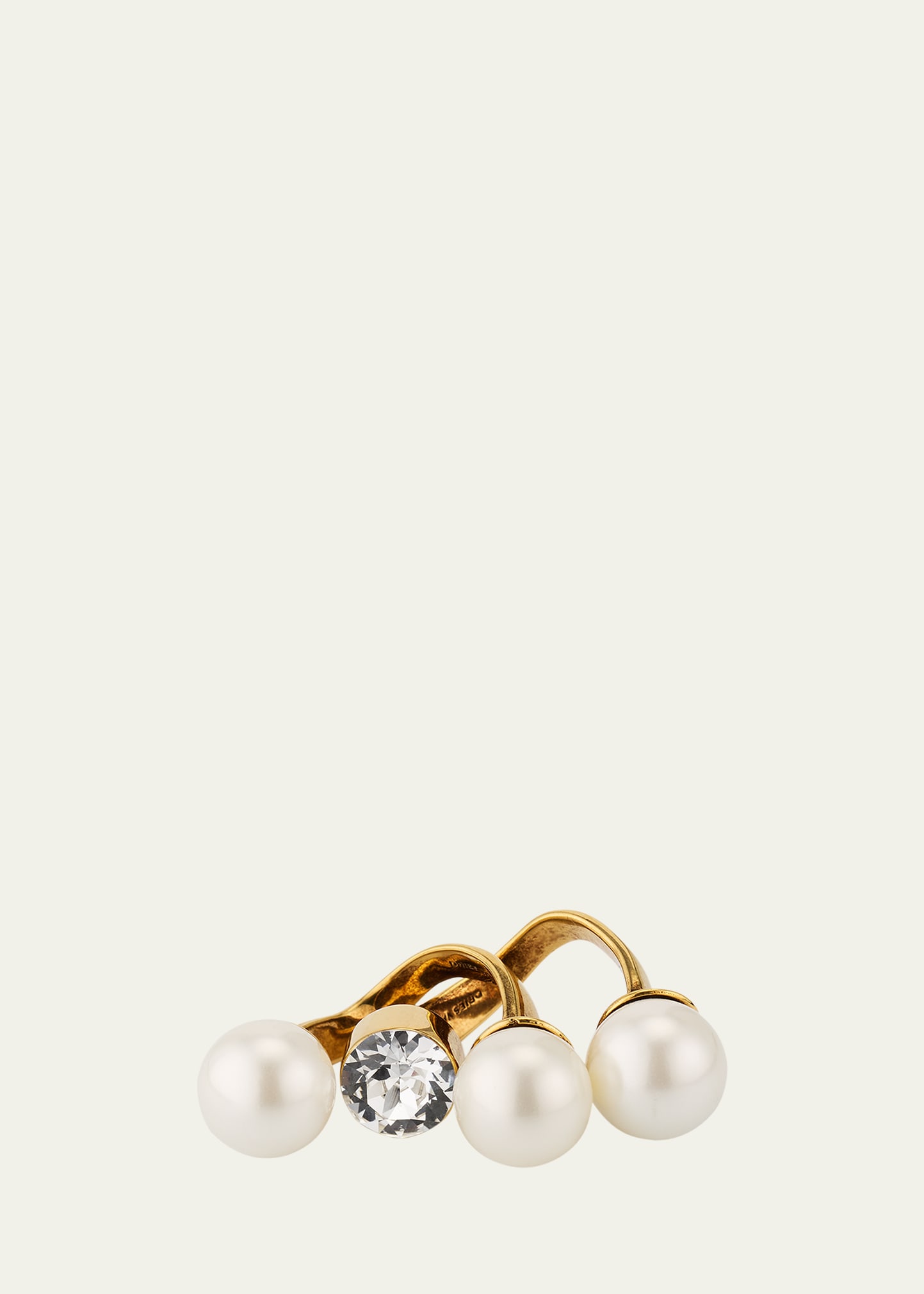 Shop Dries Van Noten Pearl And Crystal Brass Rings, Set Of 2 In Brass 973