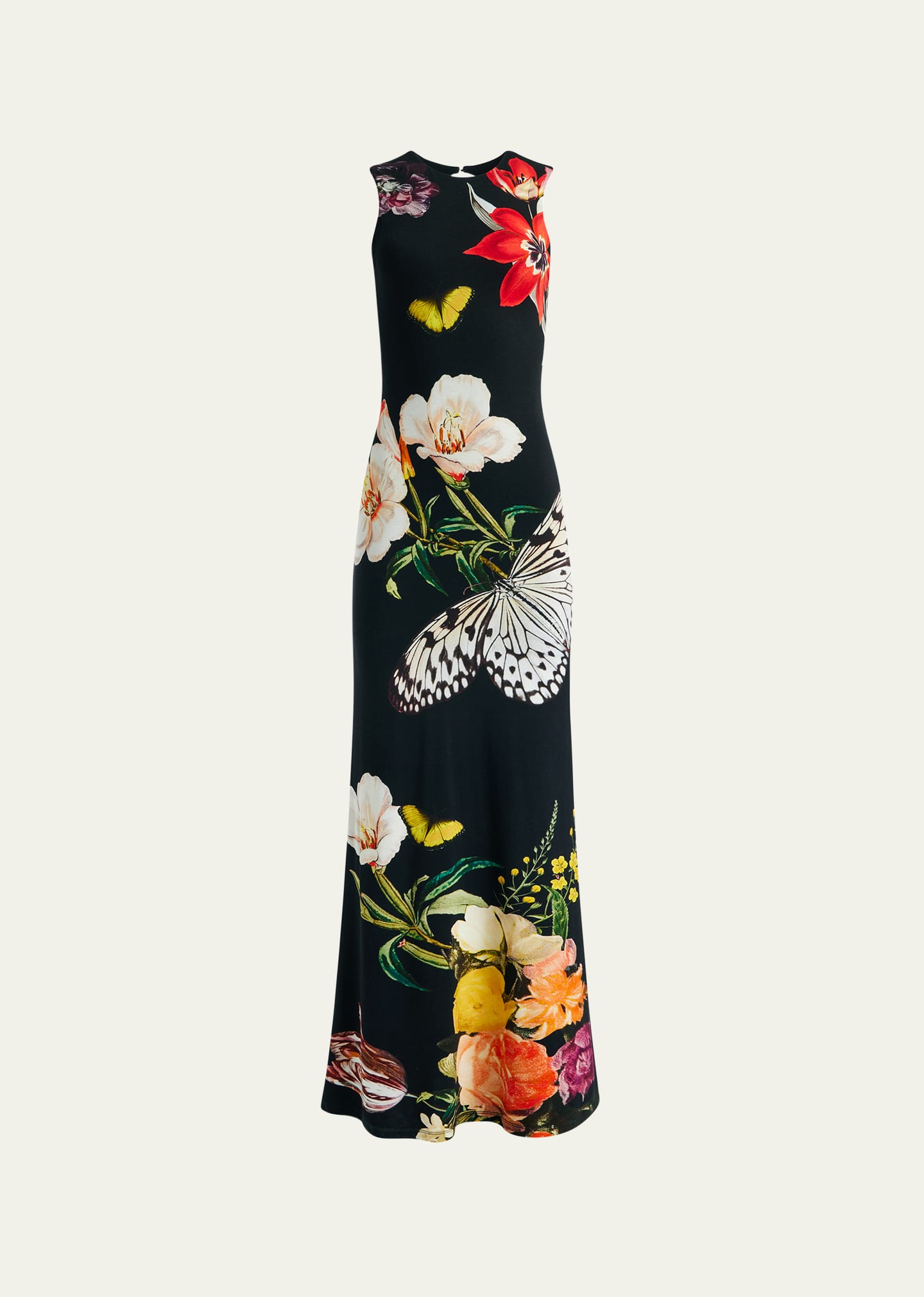 Alice And Olivia Delora Floral Print Sleeveless Gown In Essential