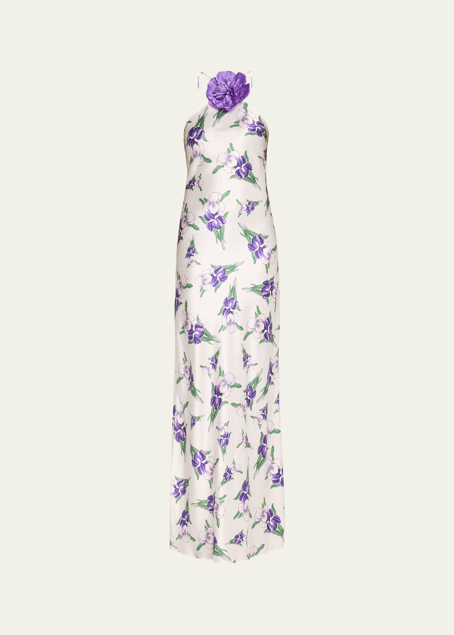 Shop Rodarte Iris Printed Silk Halter Gown In Purple