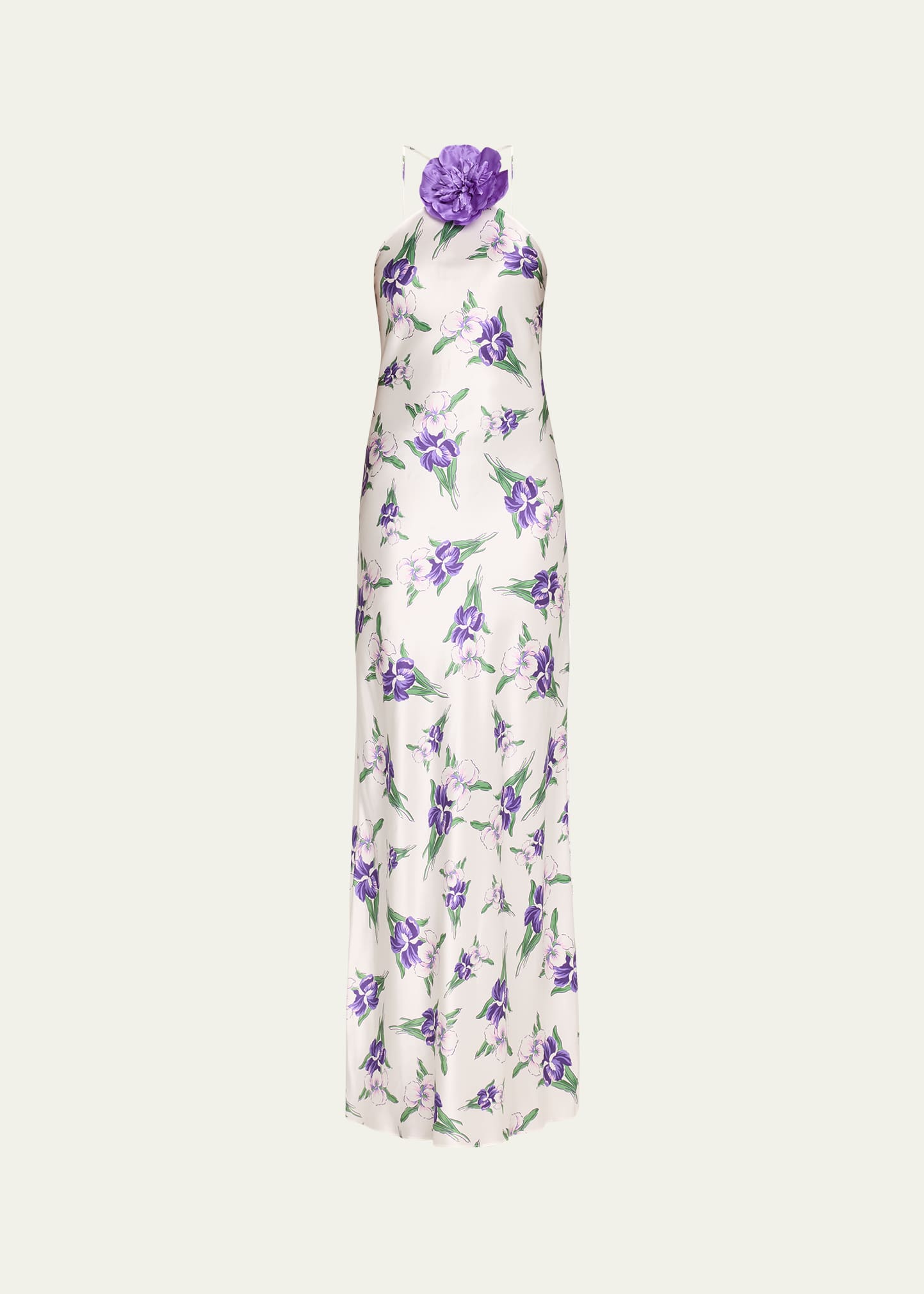 Rodarte Iris Printed Silk Halter Gown In Purple