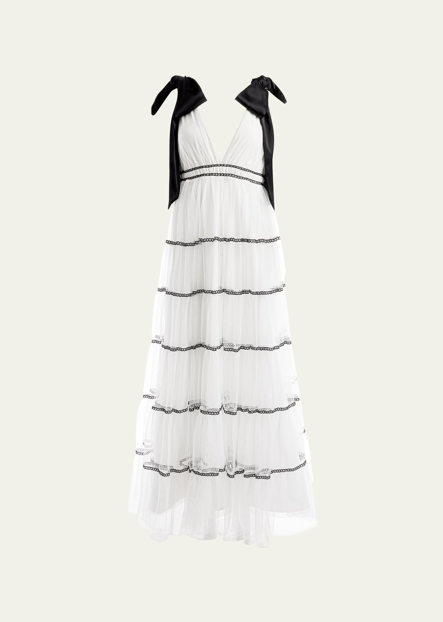 Shop Alice And Olivia Jessalynn Bow Strap Tiered Maxi Gown In Off White
