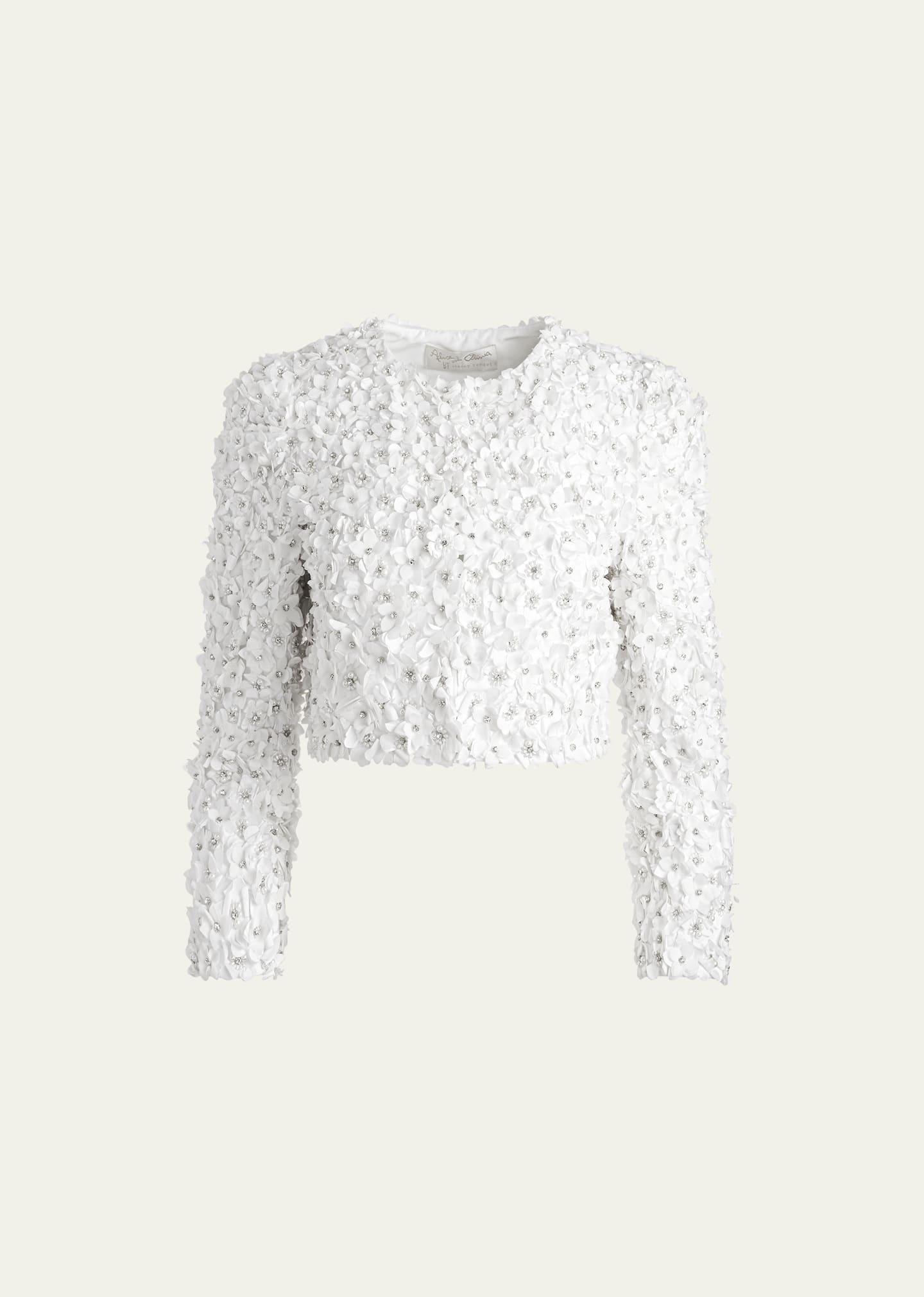 Alice And Olivia Lorna Embellished Cropped Jacket In Off White
