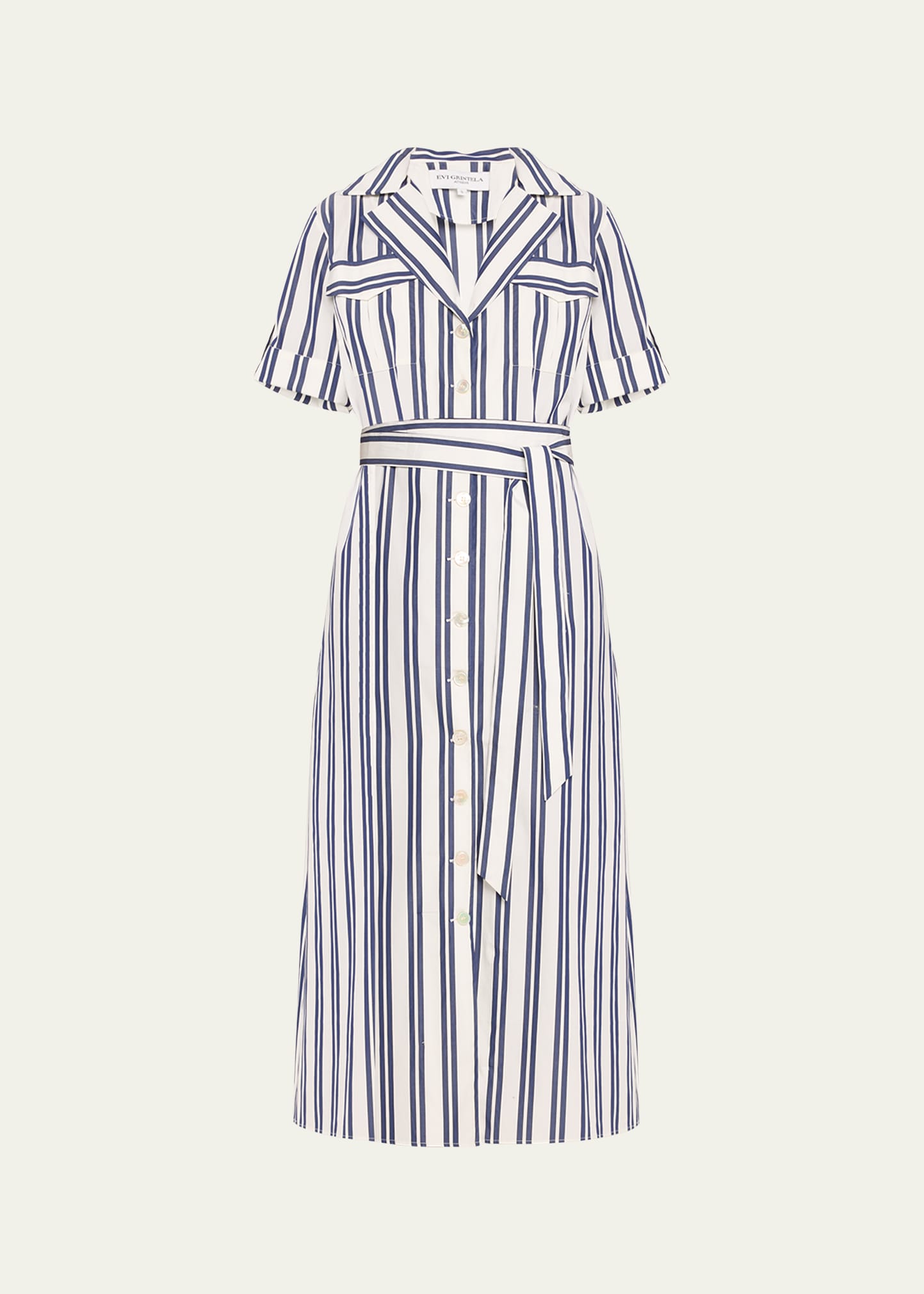 Shop Evi Grintela Eiko Striped Cotton Midi Shirtdress In White/ Navy