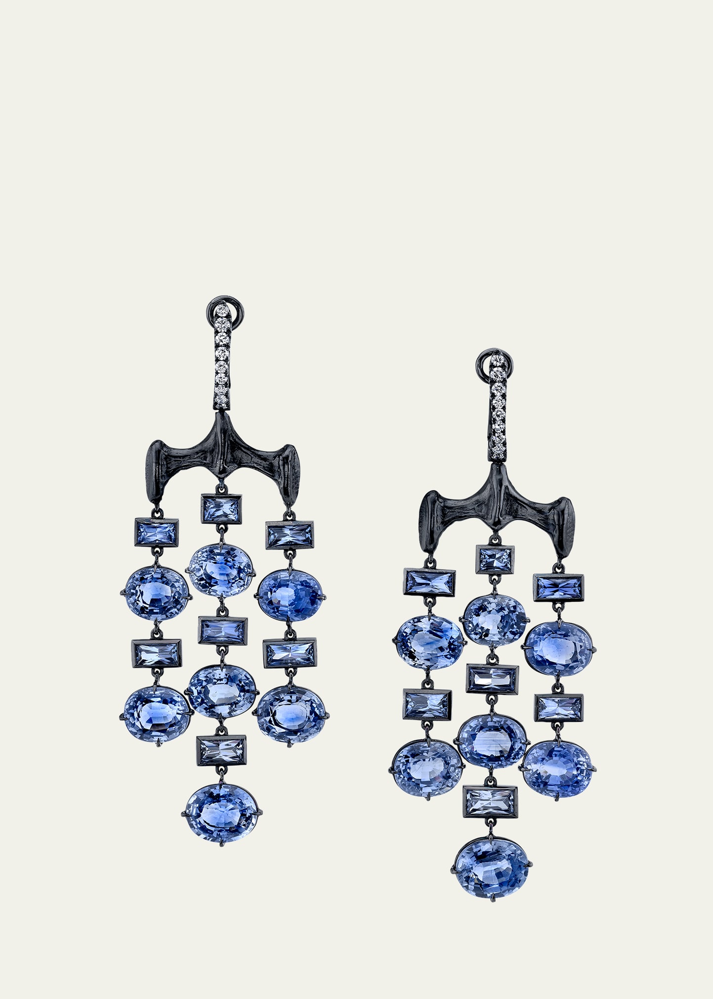 Vram One Of A Kind 18k White Gold And Black Rhodium Chrona Chandelier Earrings With Sapphires And Diamond In Blue