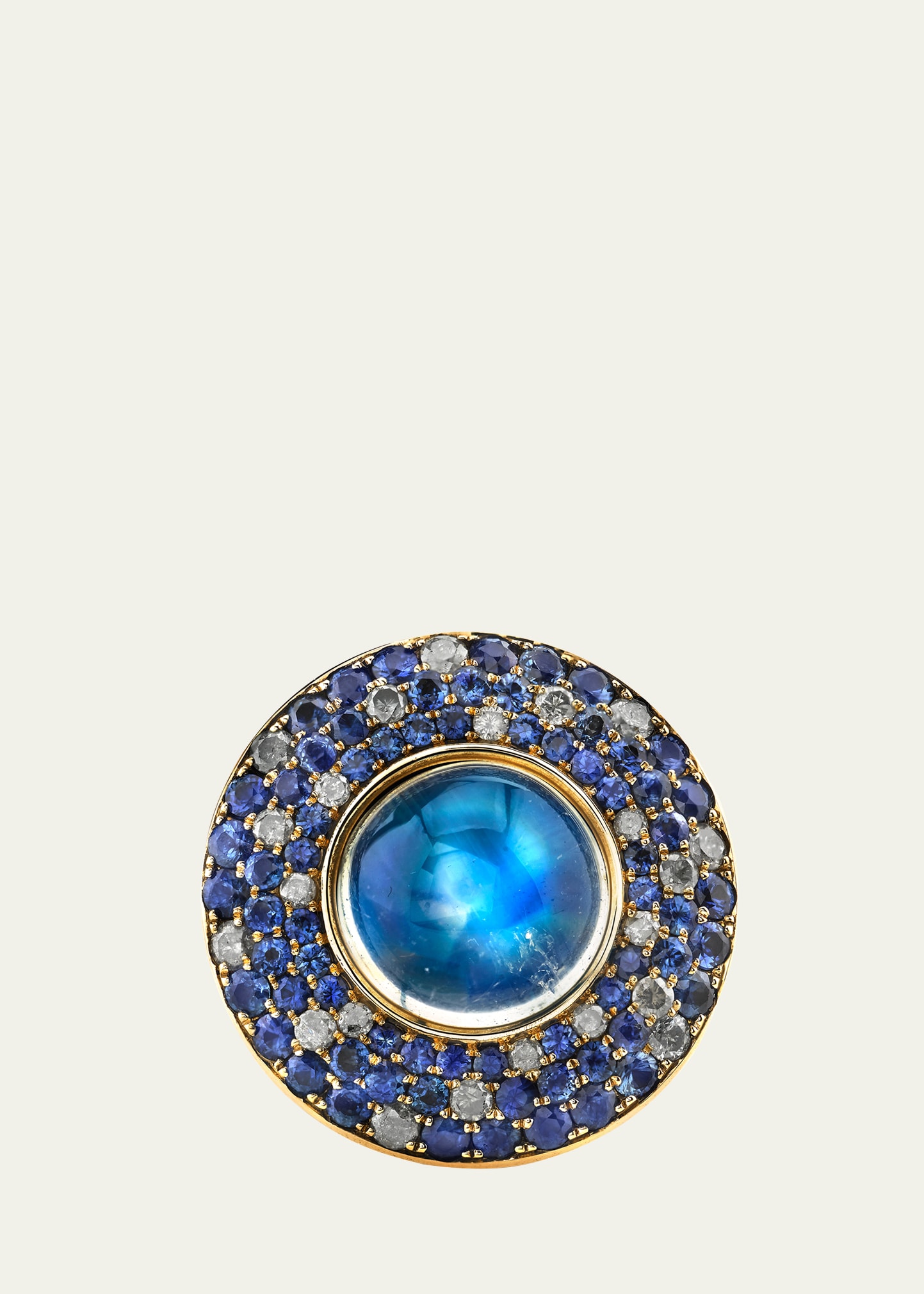 Vram One Of A Kind Ufo 18k Yellow Gold Moonstone Ring With Sapphire And Diamonds In Blue