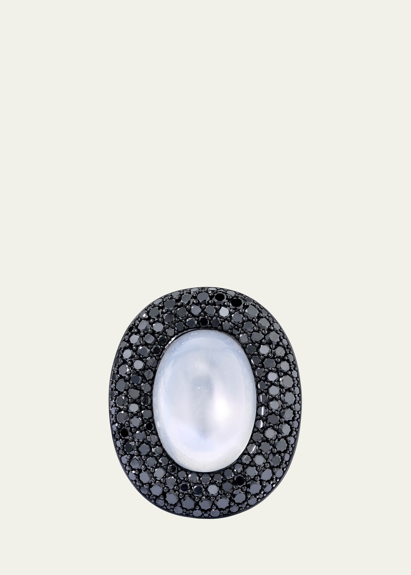 Vram One Of A Kind 18k White Gold And Silver Ufo Ring With Moonstone And Diamonds In Black