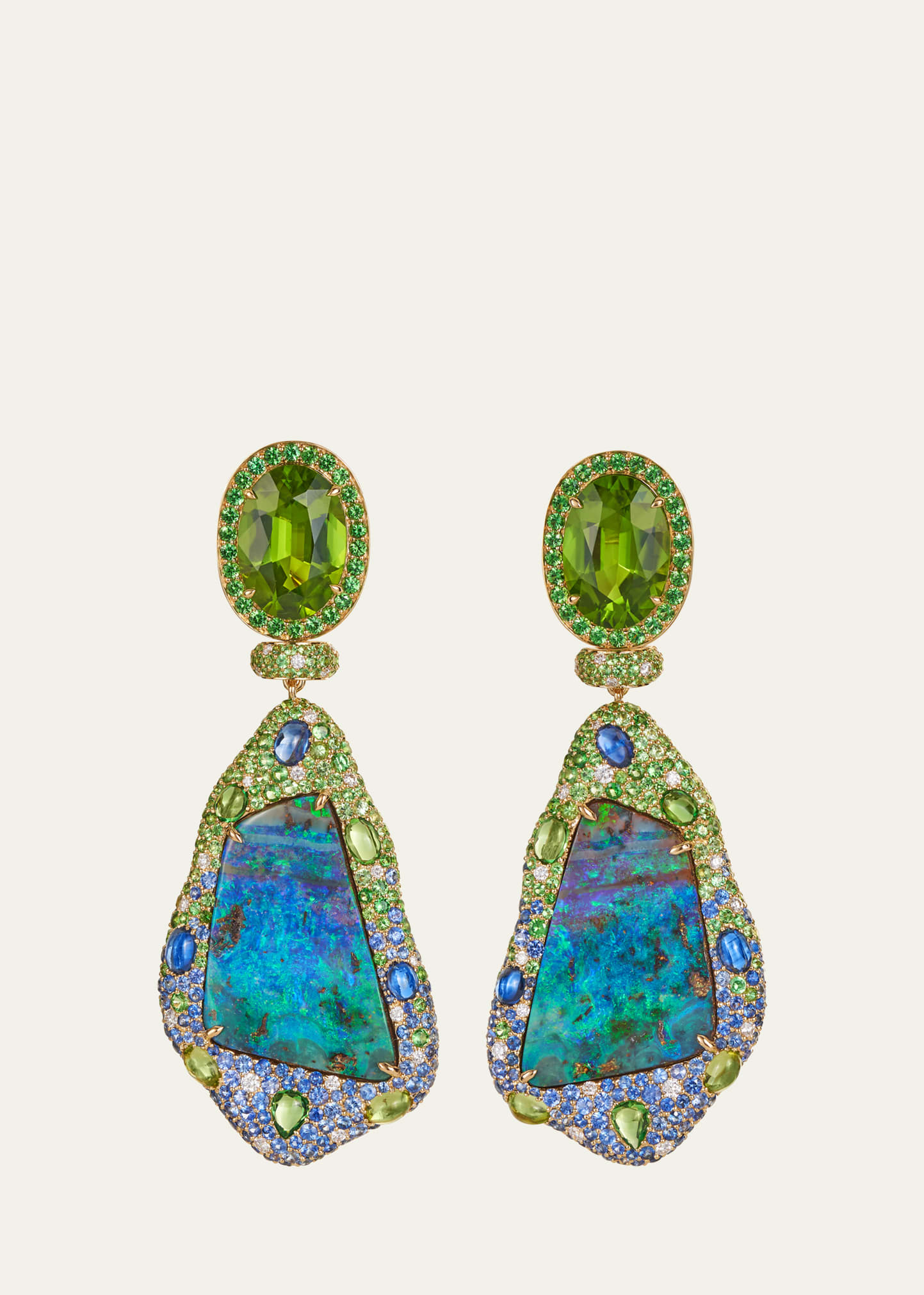 Margot Mckinney Jewelry 14k Yellow Gold Mixed Stone, Diamond, And Opal Earrings In Green