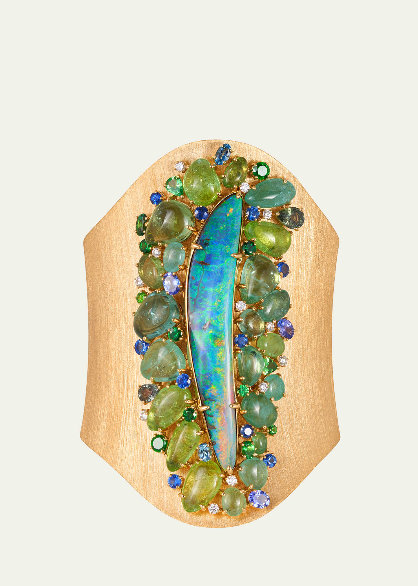 Margot Mckinney Jewelry 18k Yellow Gold Opal Cuff Bracelet With Multicolor Stones In Green