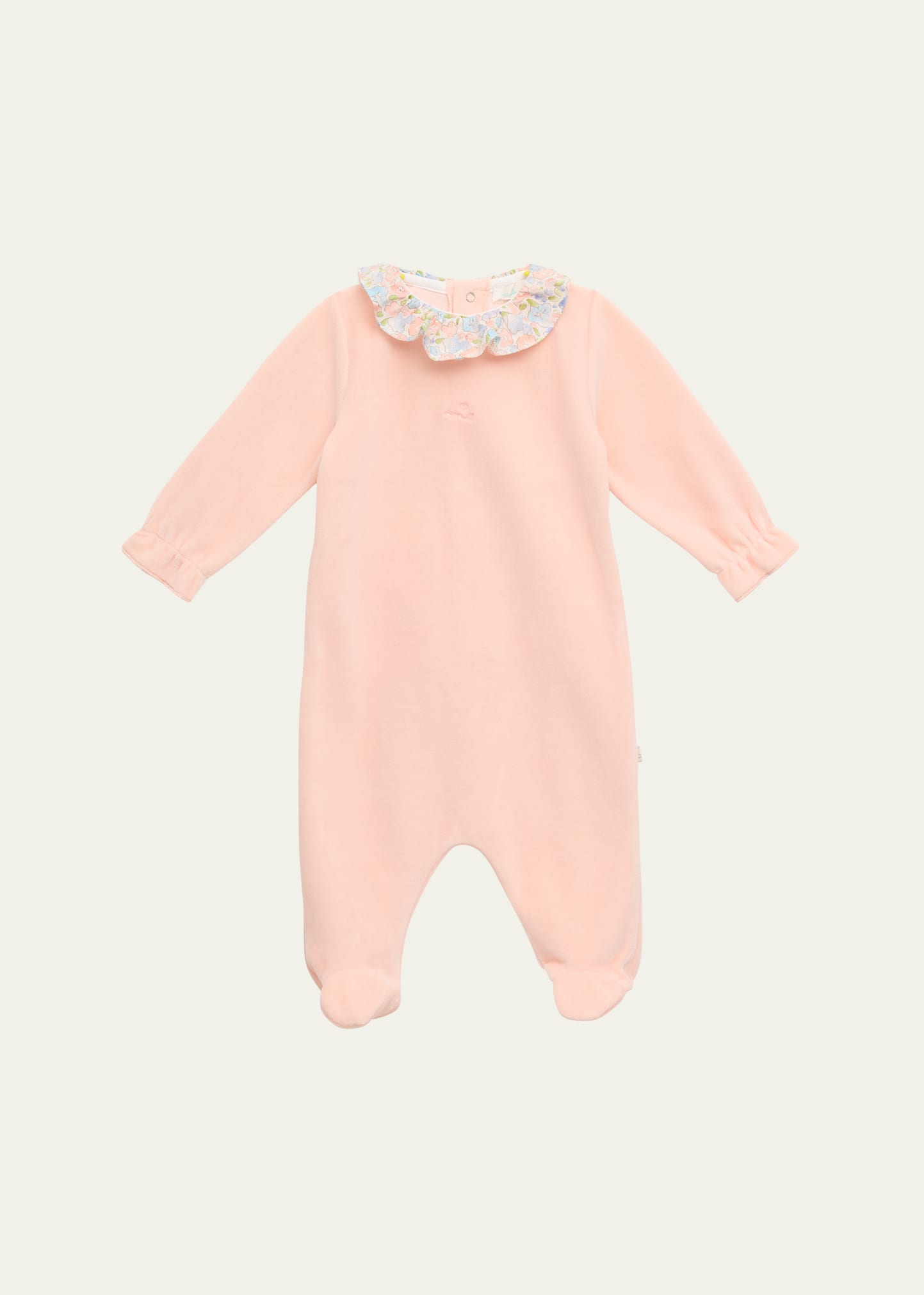 Shop Marie Chantal Girl's Olympia Ruffle-trim Velour Coverall In Pink