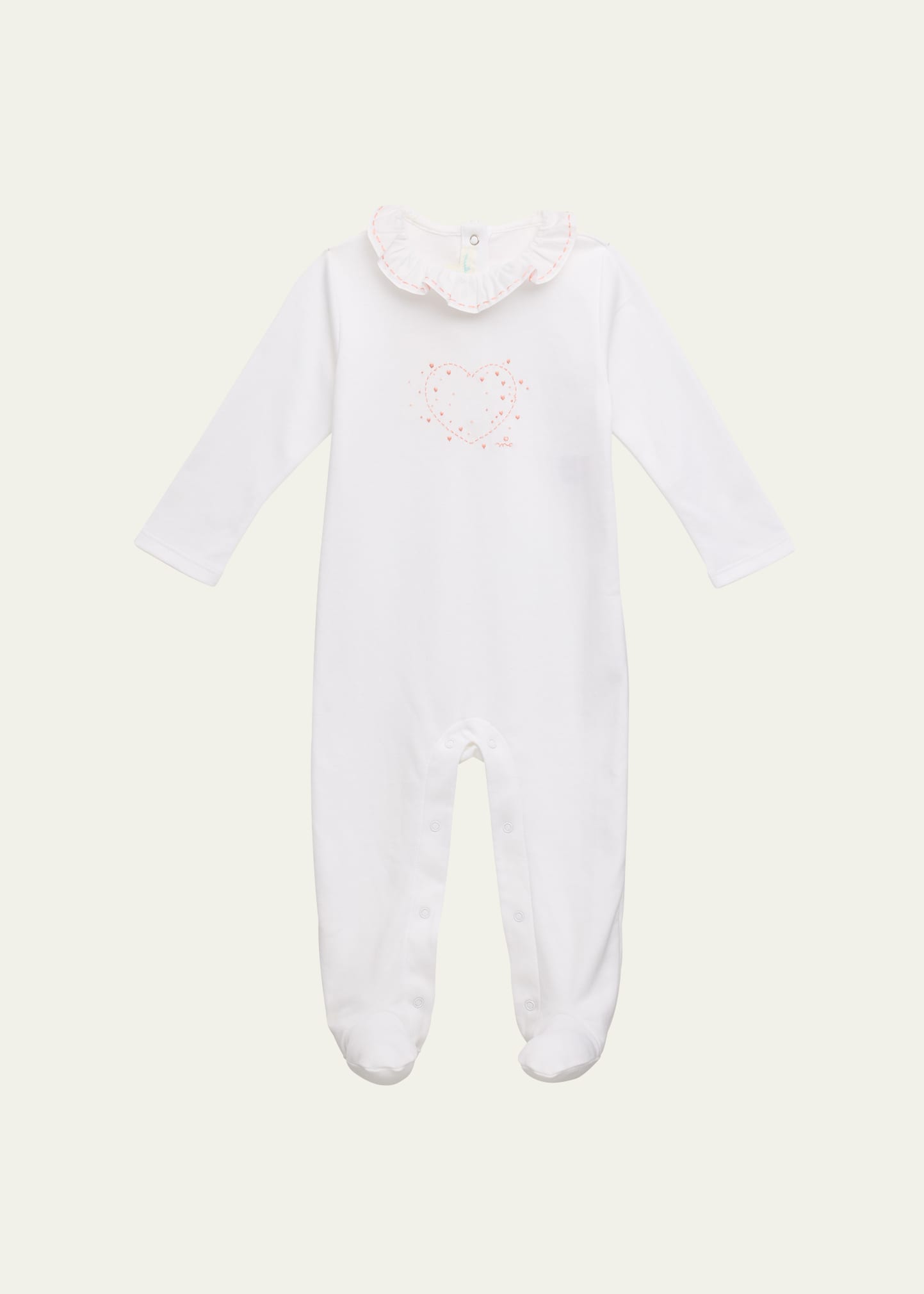 Girl's Heart-Embroidered Coverall, Size Newborn-18M