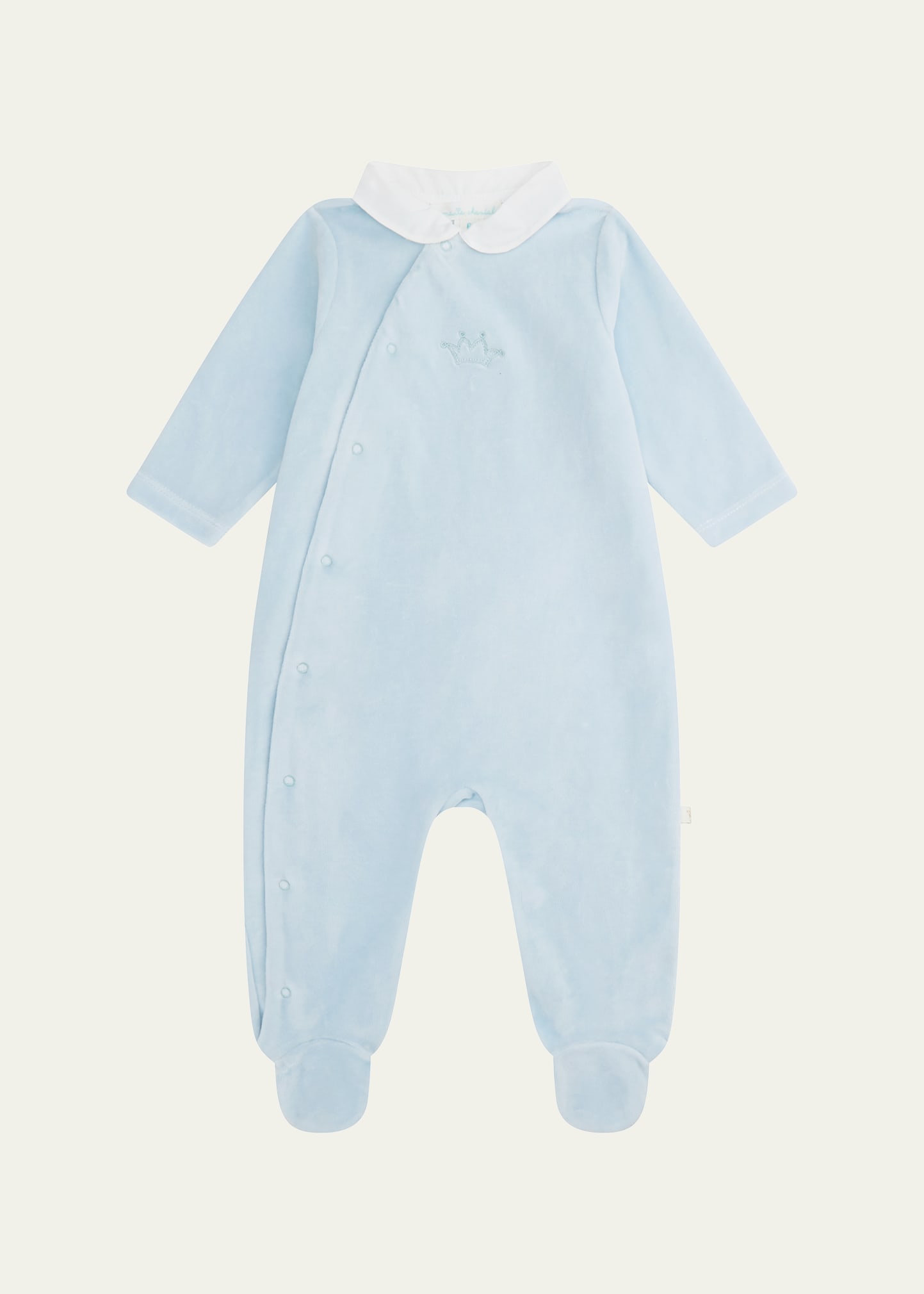 Shop Marie Chantal Kid's Crown Embroidered Footie In Blue
