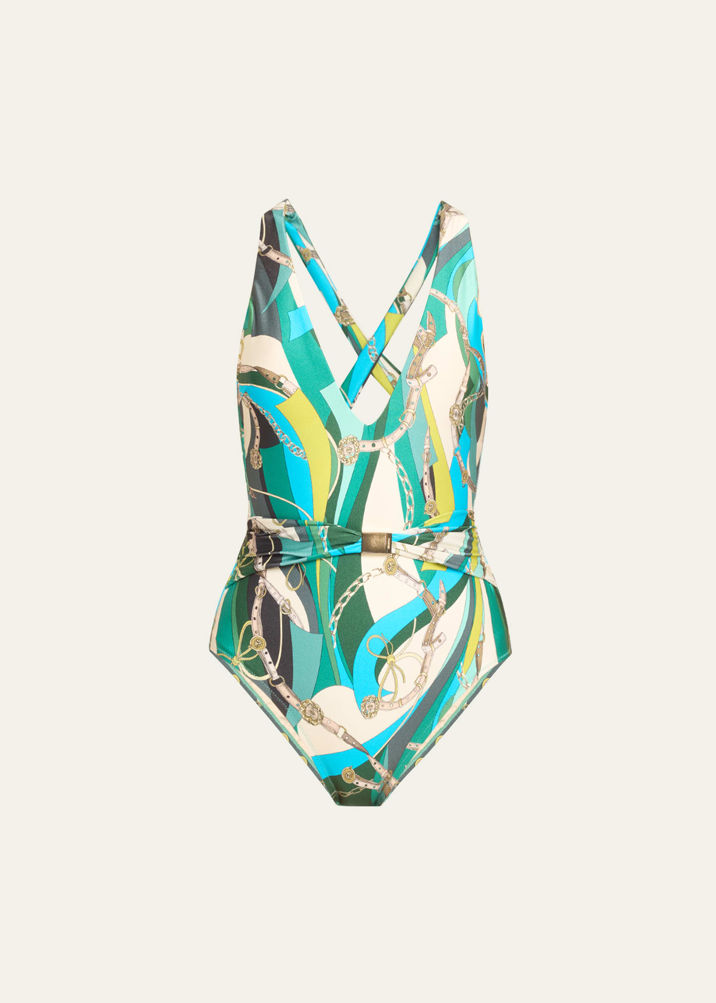 Shop L'agence Swim Lisa Belt Plunge One-piece Swimsuit In Multi