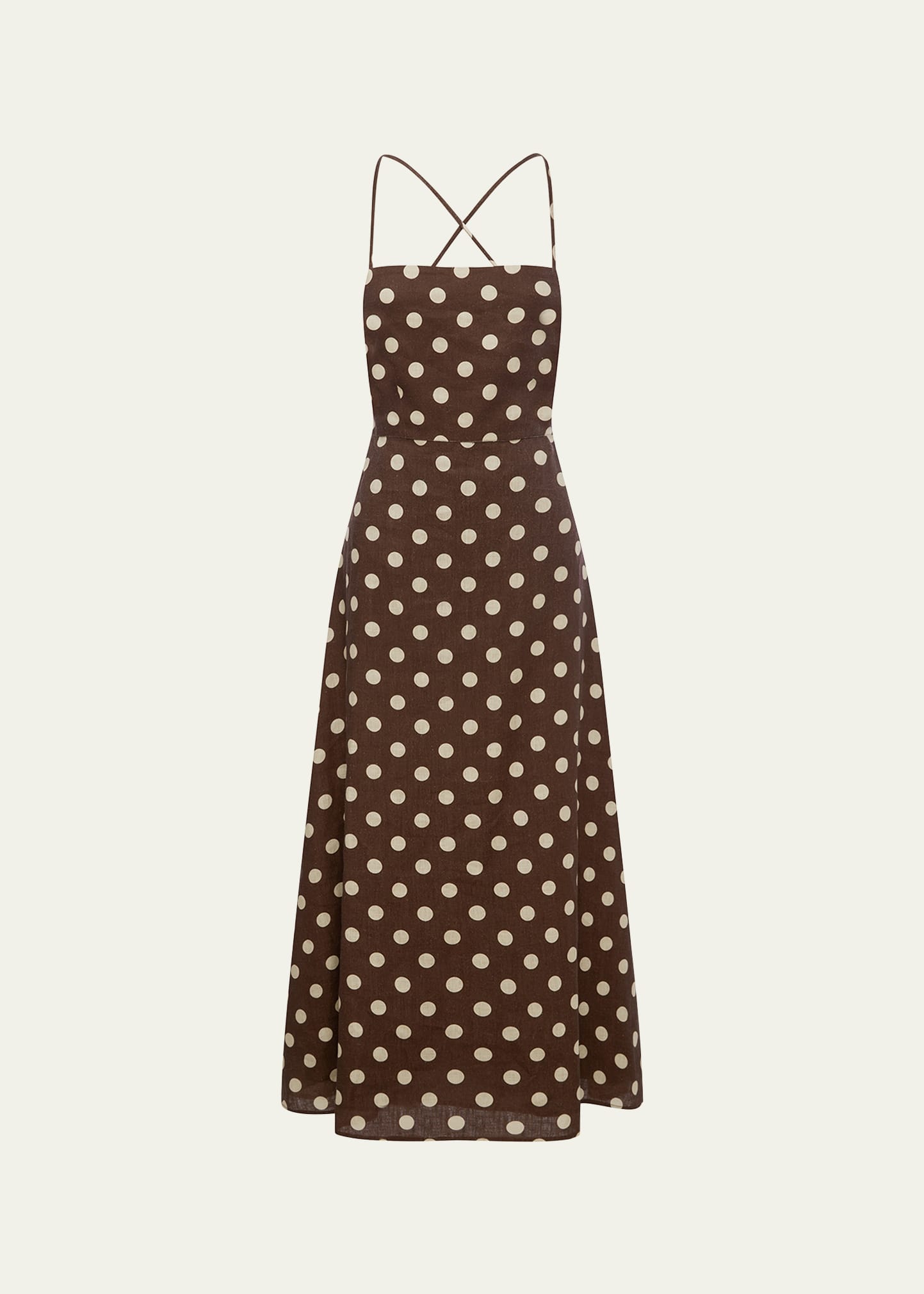 Shop Posse Lori Dotted Linen Open-back Midi Dress In Polka Dot