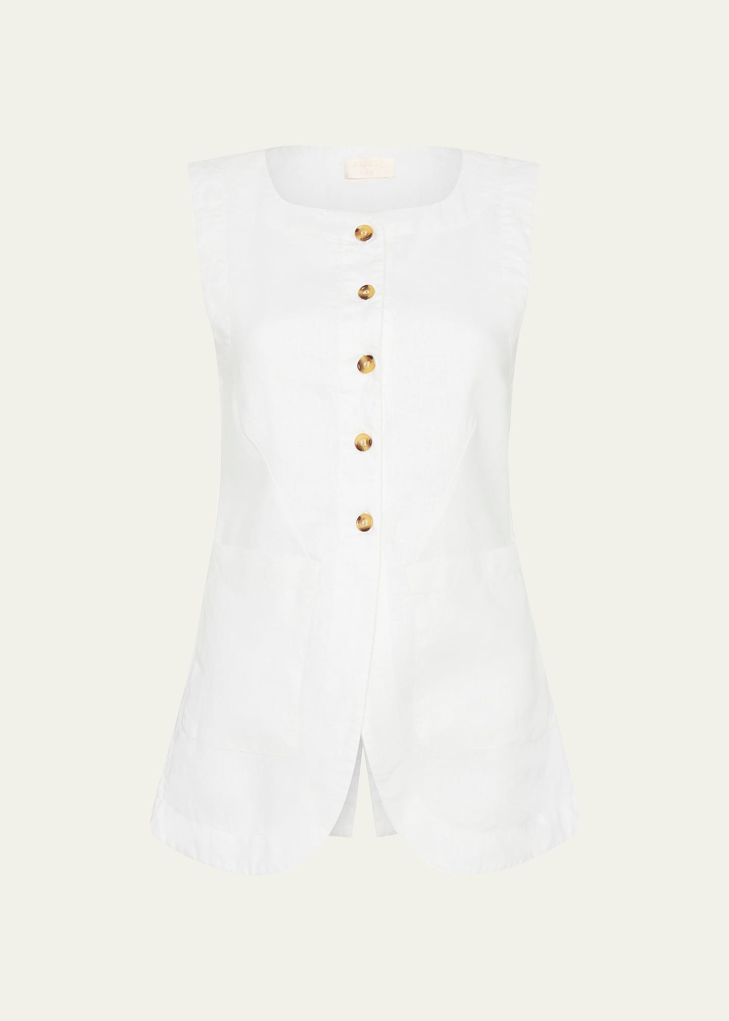 Shop Posse Emma High-neck Linen Cutaway Vest In Ivory