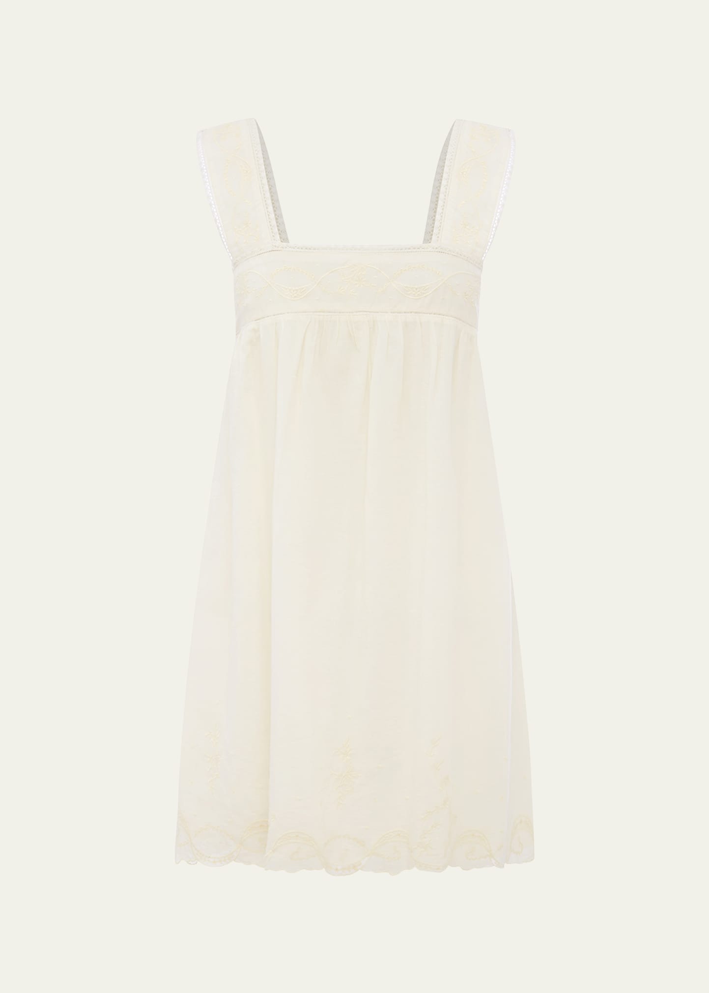 Posse Mylah Square-neck Embroidered Mini Dress In Cream