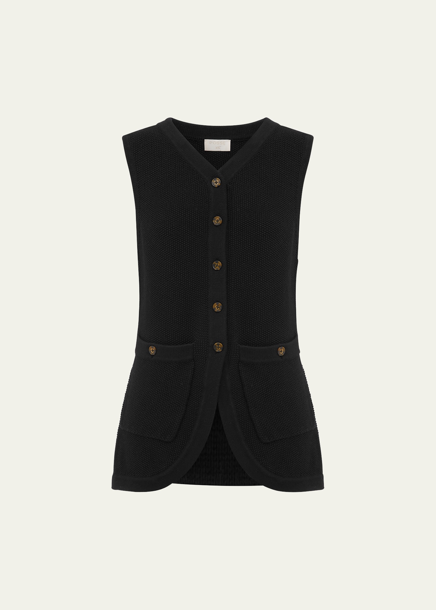 Posse Harper Honeycomb Knit Cutaway Vest In Black