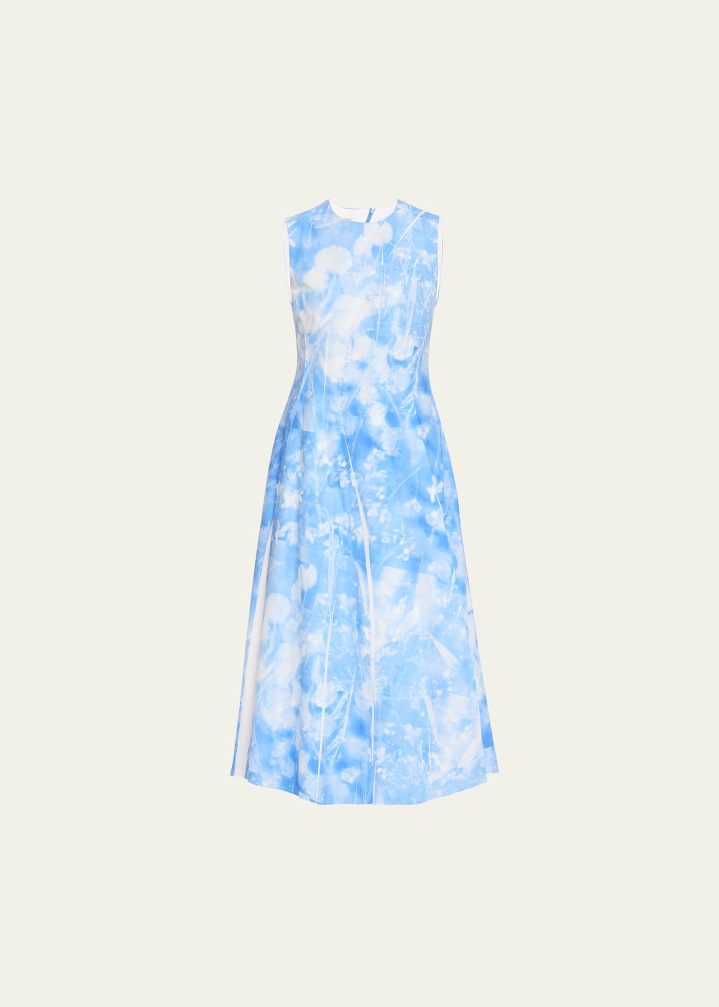 Shop Lafayette 148 Sleeveless Pleated Floral-print Midi Dress In Sky Blue Multi