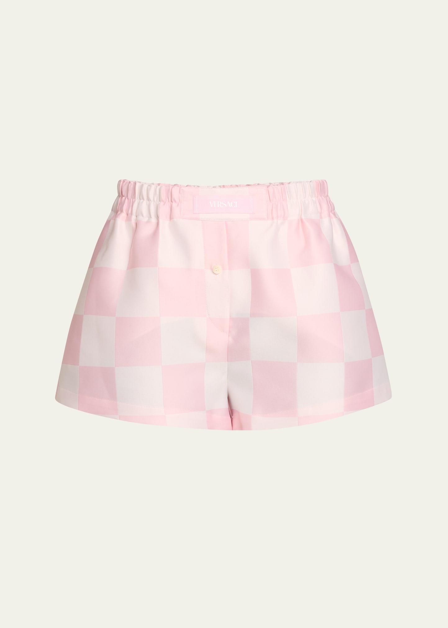 Shop Versace Jacquard Micro Checkerboard Silk Shorts In Pastel Pinkwhite