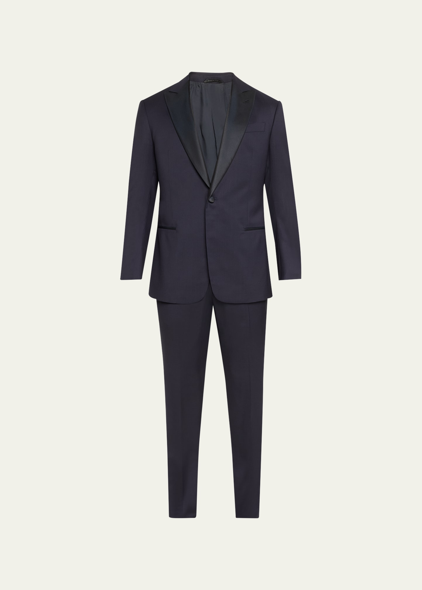 Giorgio Armani Men's Silk-lapel Micro-pattern Suit In Solid Dark Blue
