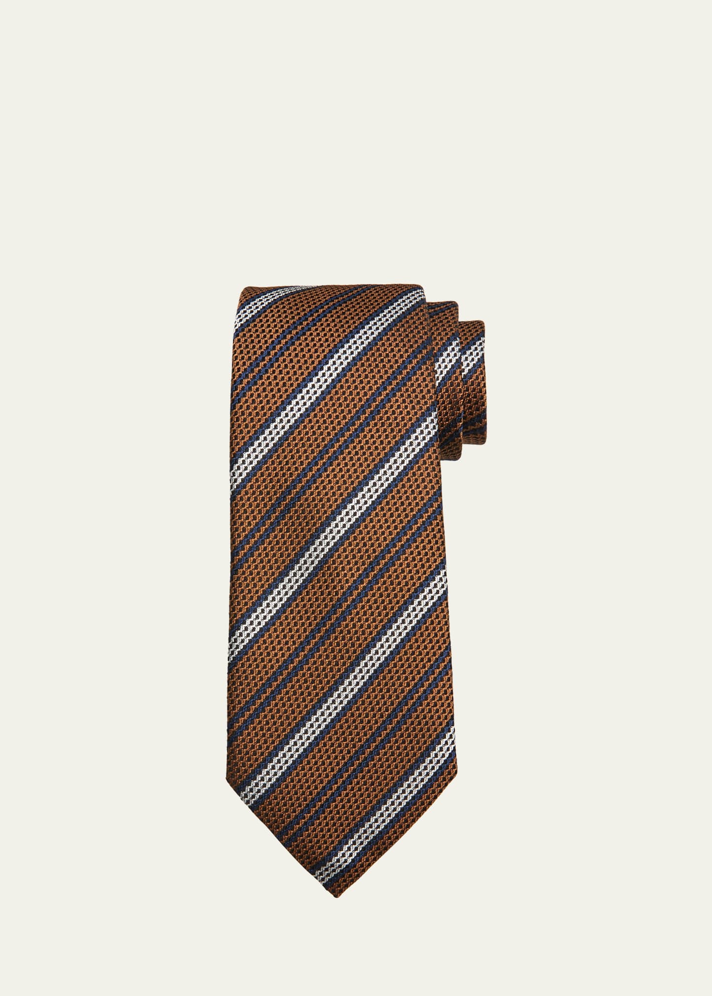 Zegna Men's Silk Mesh Multi-stripe Tie In Brown