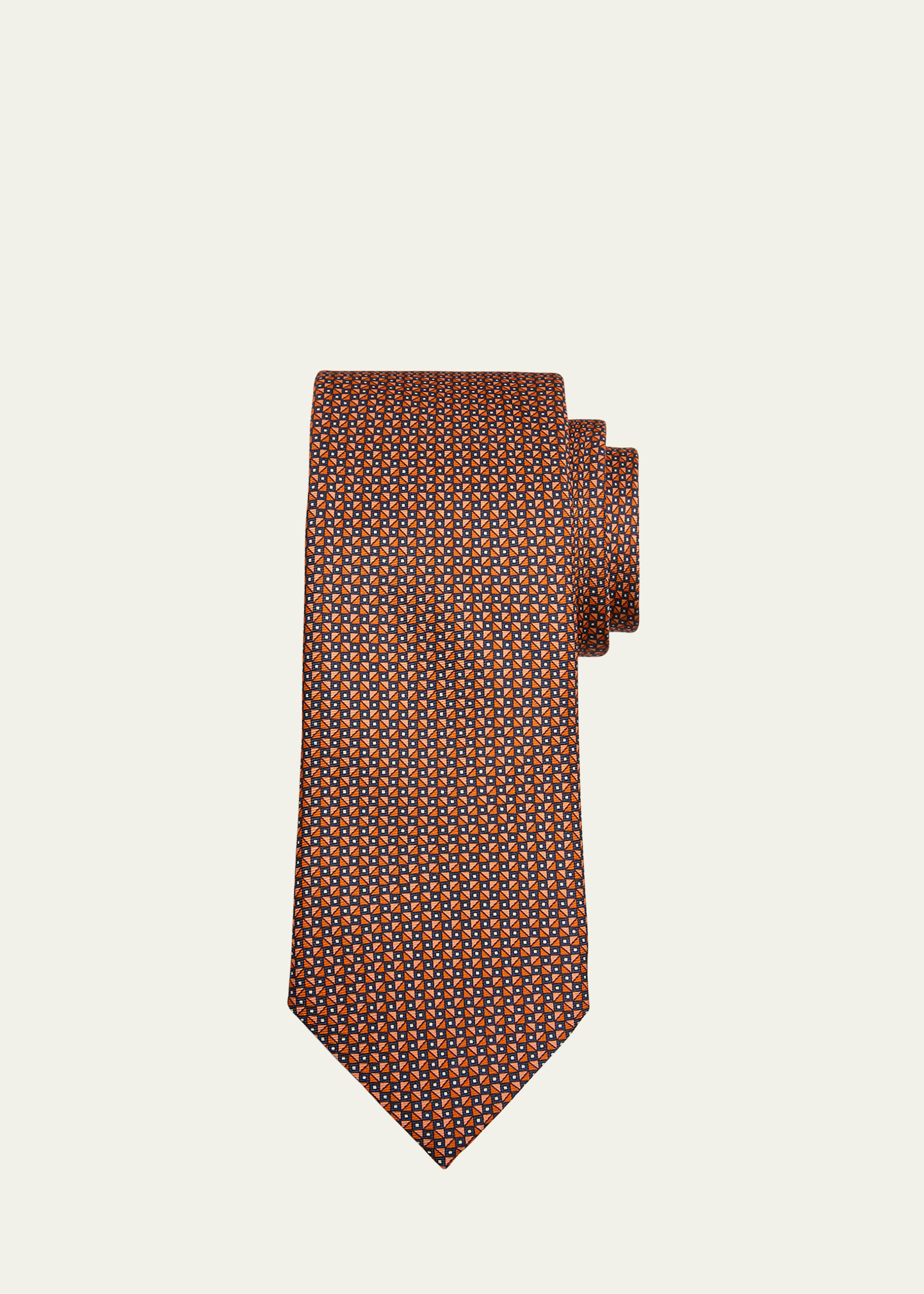 Zegna Men's Micro-geometric Silk Tie In Brown
