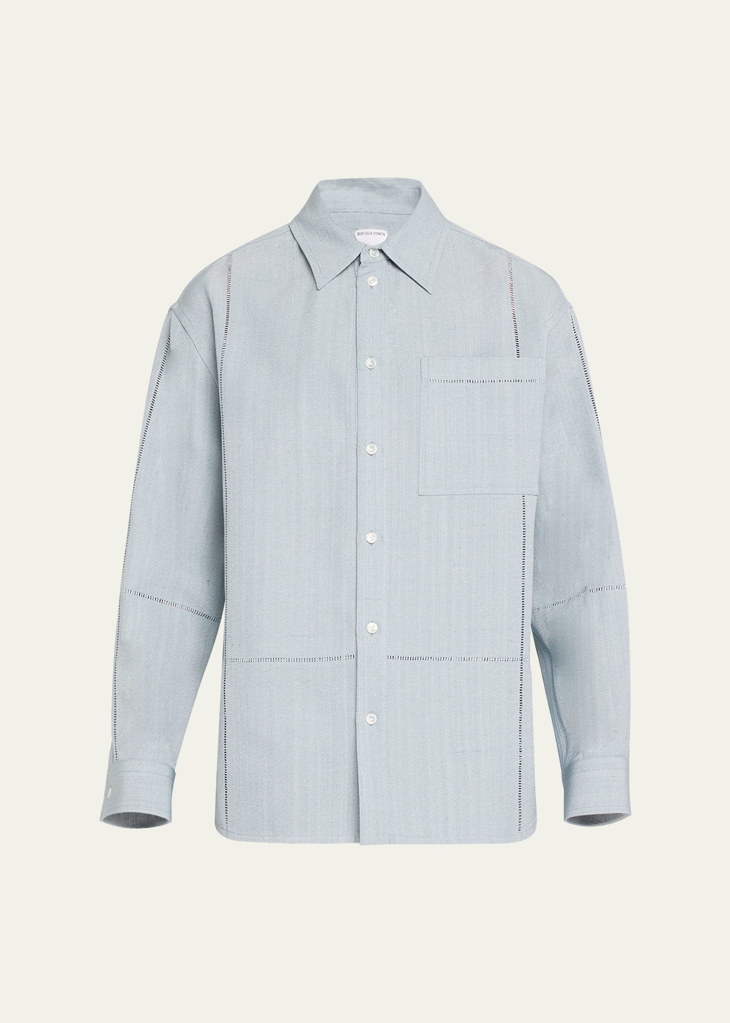 Bottega Veneta Men's Grainy Open Stitch Sport Shirt In Blue