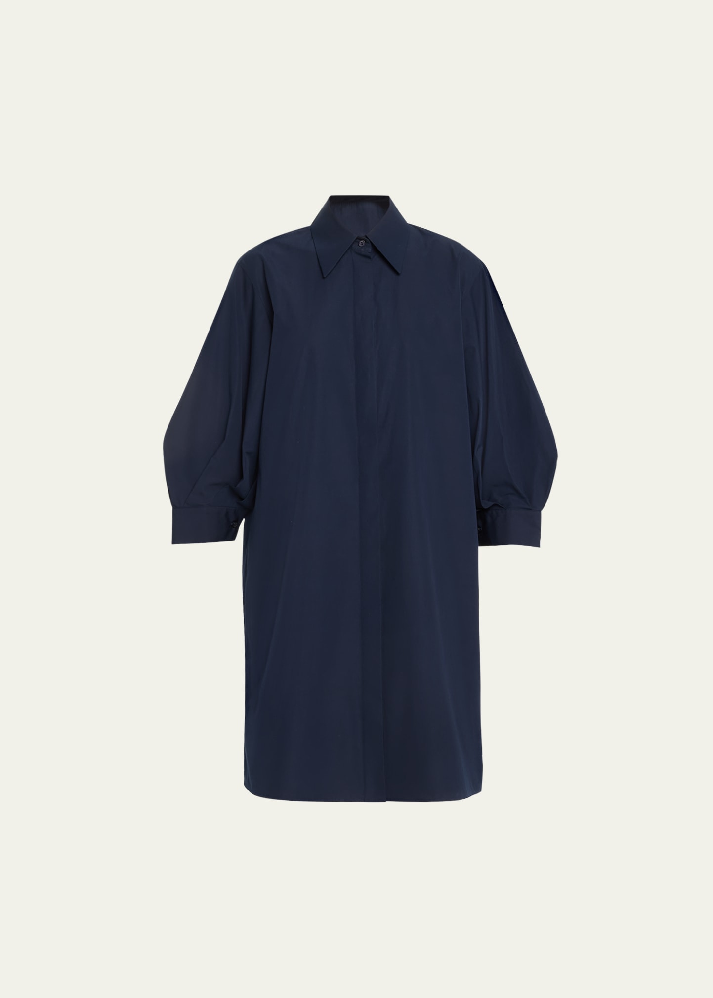Shop Lafayette 148 Blouson-sleeve Cotton Poplin Midi Shirtdress In Ink