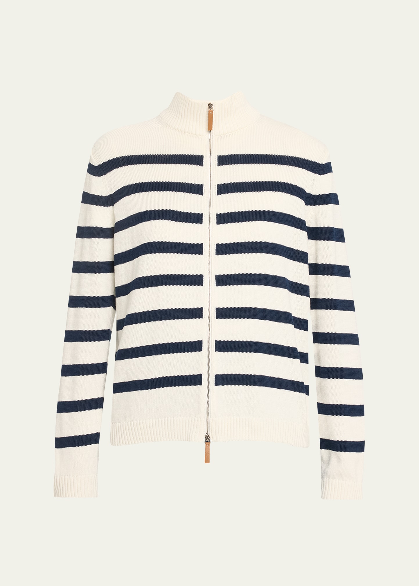Striped Zip-Front Cotton-Silk Cardigan