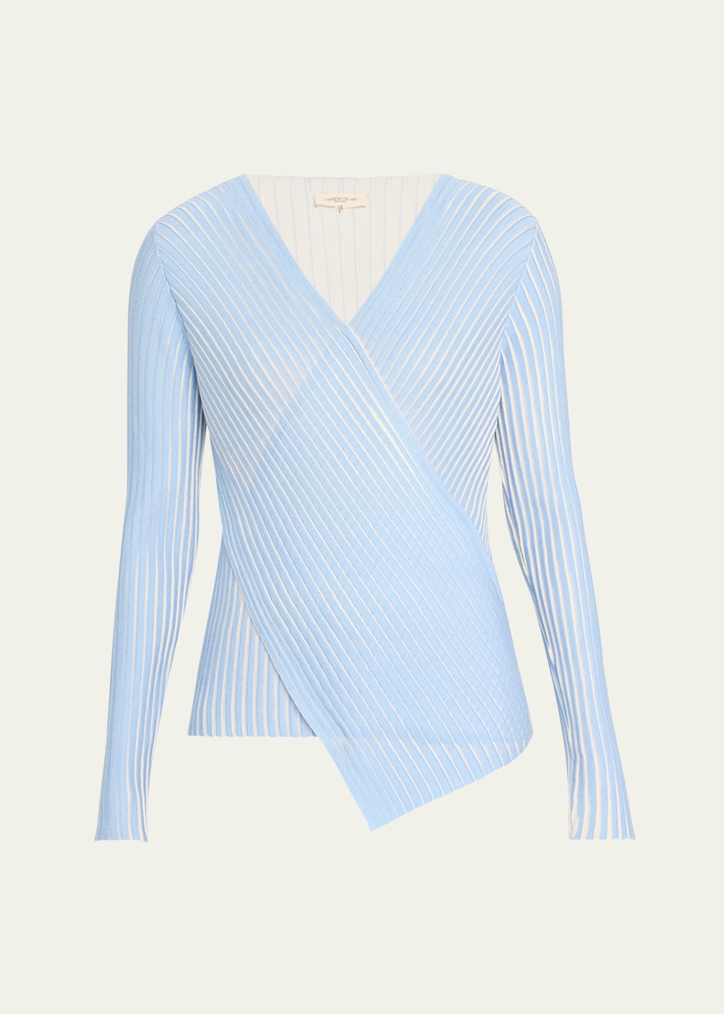 Shop Lafayette 148 Ribbed Colorblock Faux Wrap Sweater In Sky Blue Multi