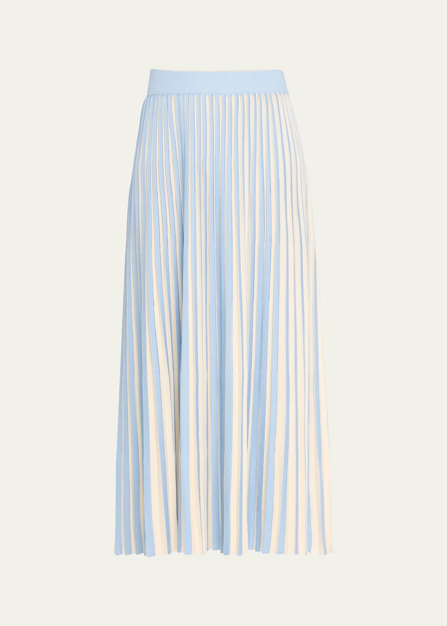 Lafayette 148 Pleated Colorblock Pointelle-knit Midi Skirt In Blue