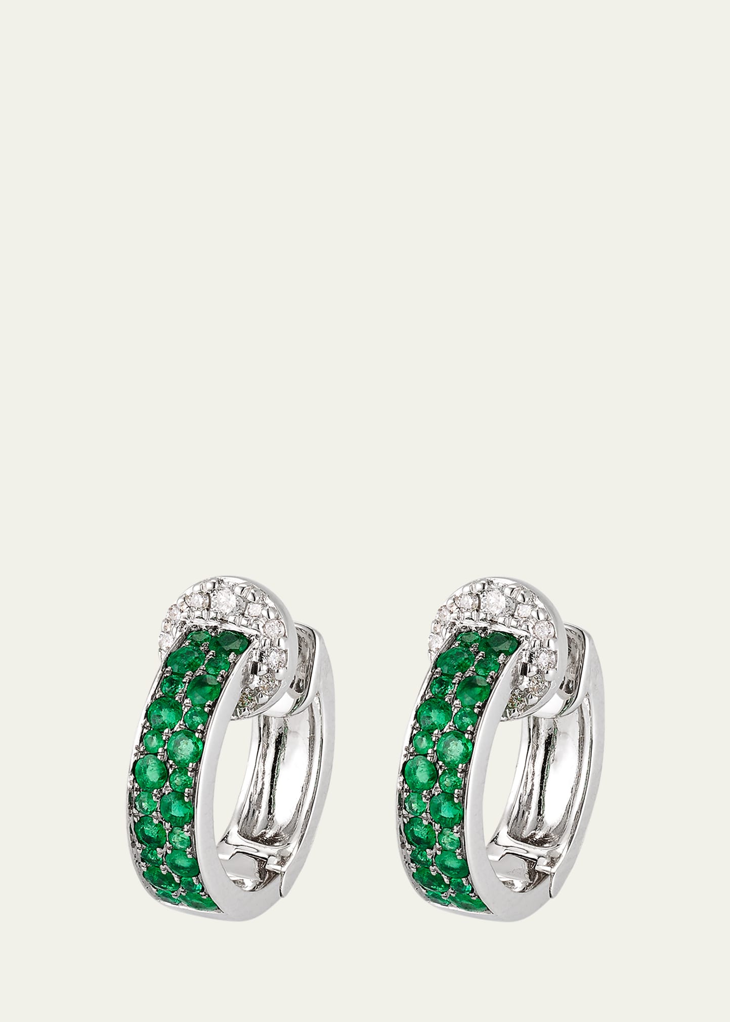 18K White Gold Hoop Earrings with Diamonds and Emeralds