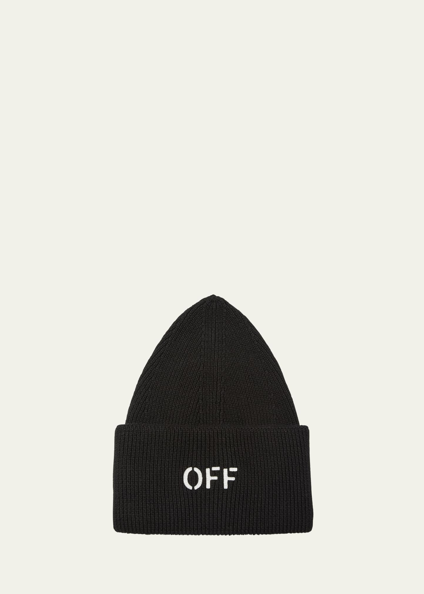 Off-white Off Stamp Loose Knit Cotton Blend Beanie In Black