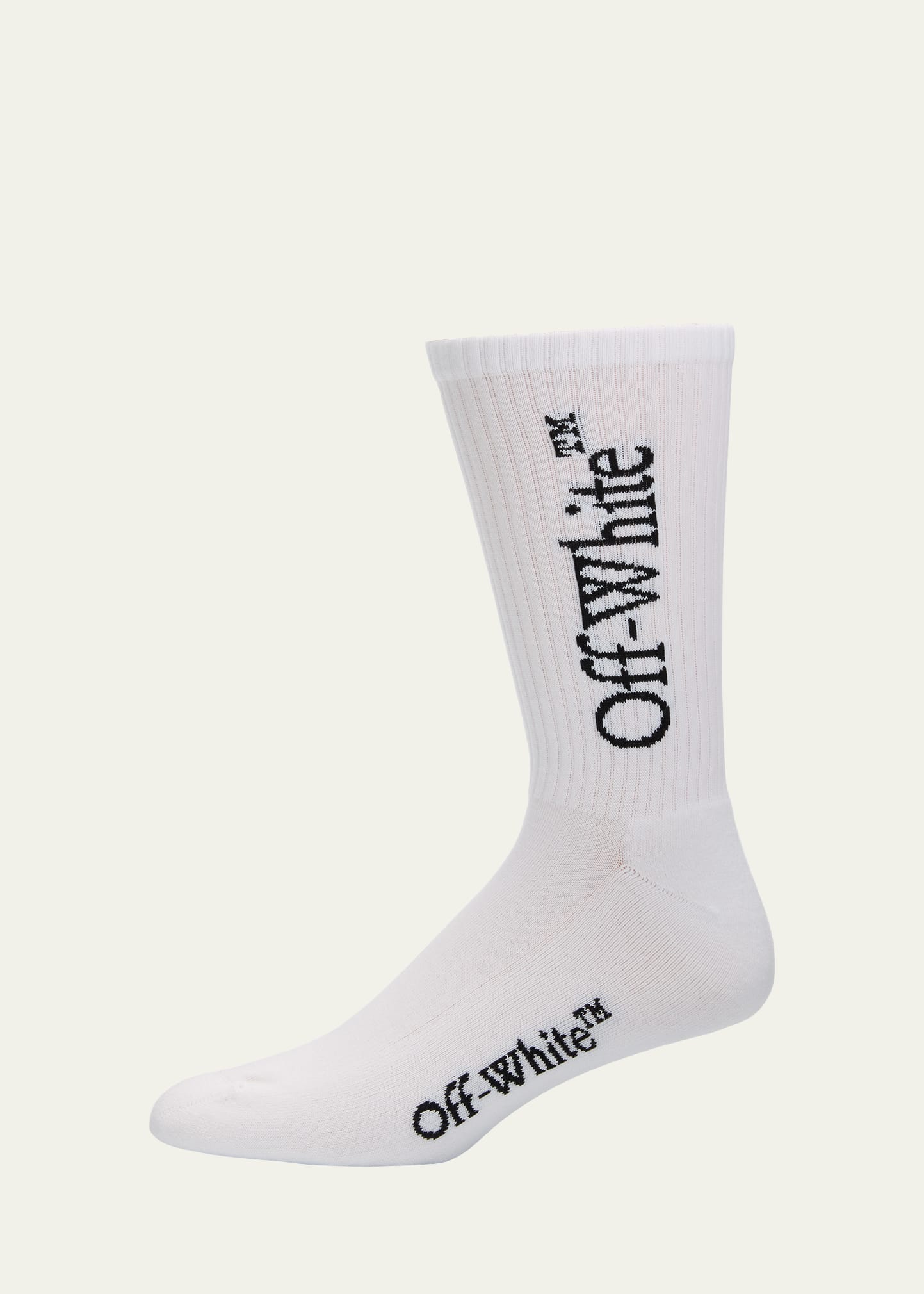 Shop Off-white Men's Bookish Logo Crew Socks In White Black