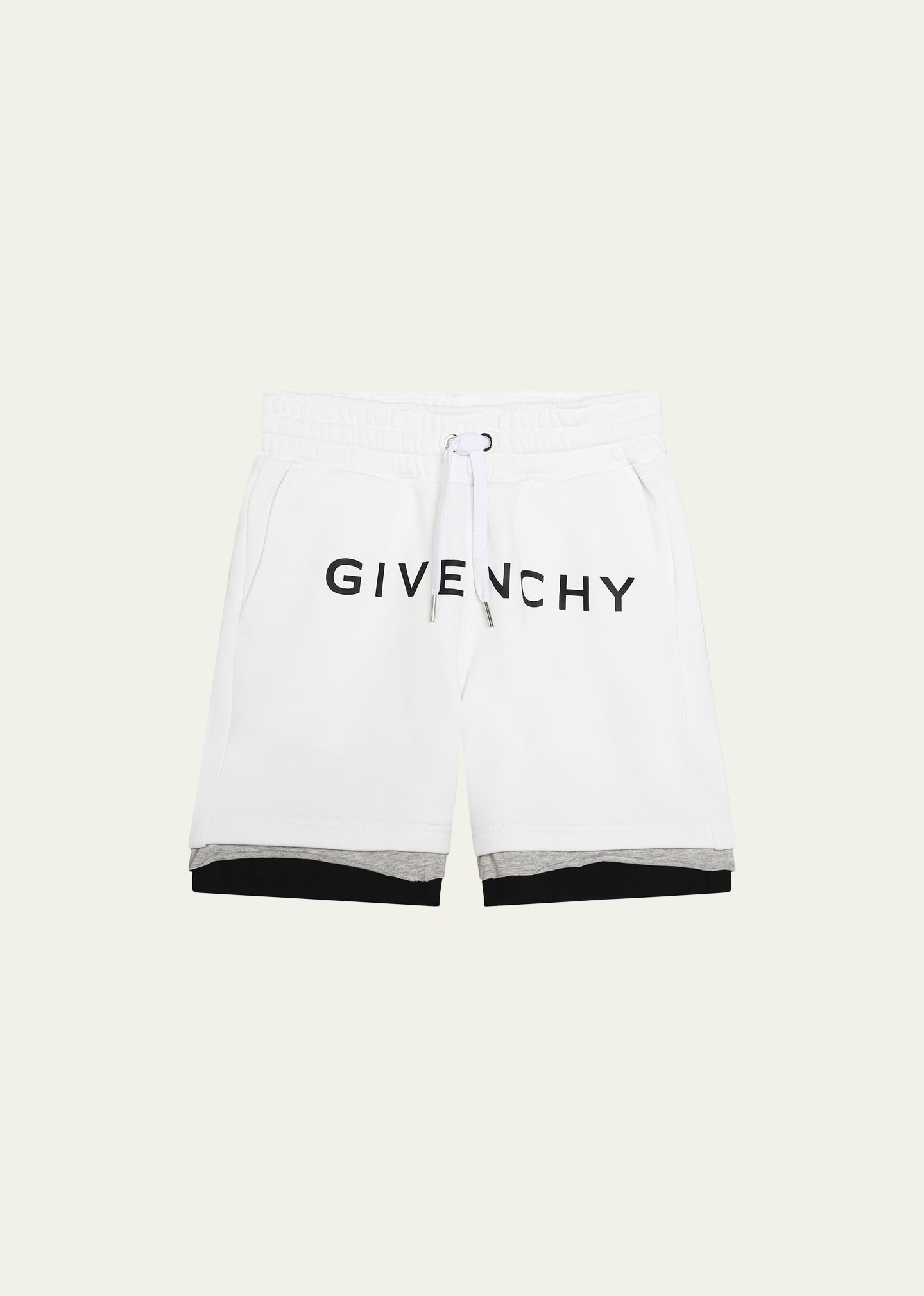 Shop Givenchy Boy's Fleece Logo-printed Shorts In N00-white Grey
