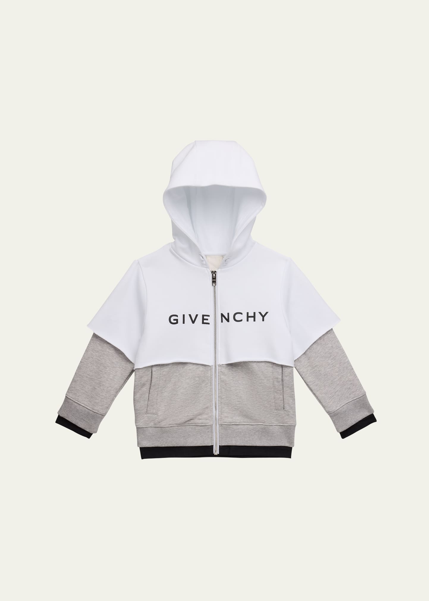 Shop Givenchy Boy's Logo-print Combo Hoodie In N00-white Grey