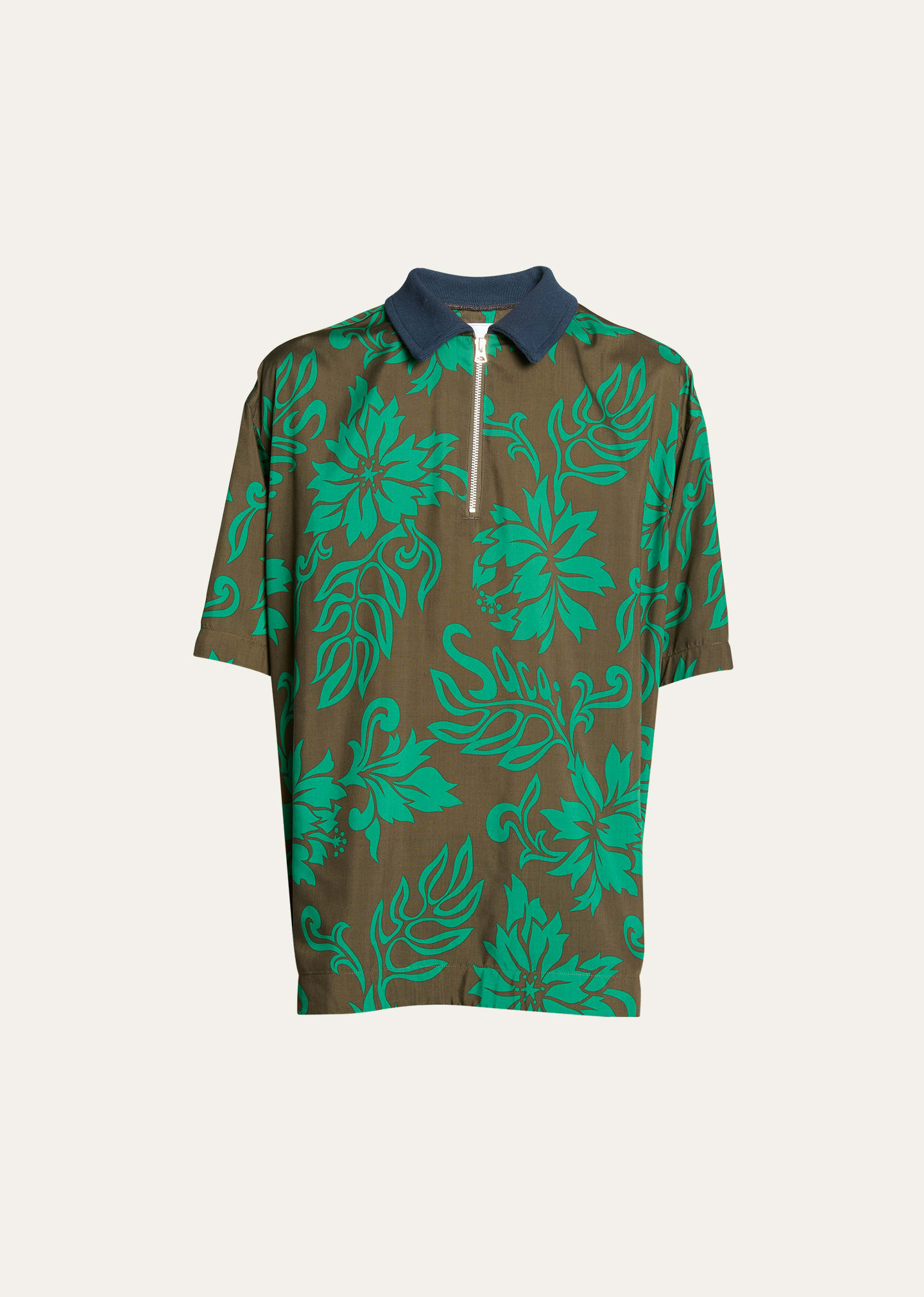 Men's Floral-Print Quarter Zip Polo Shirt