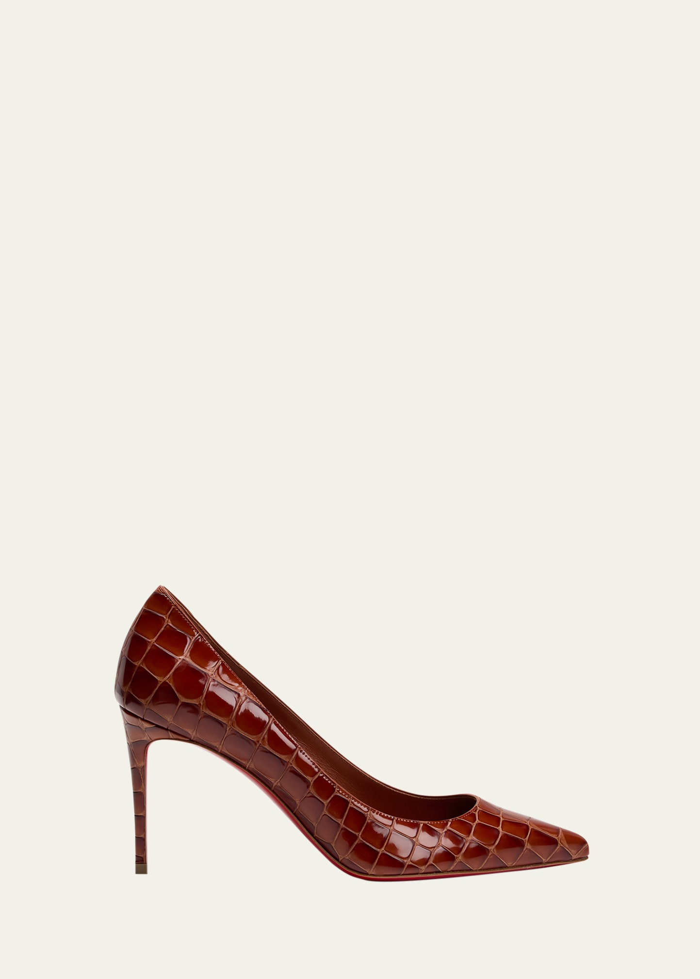Christian Louboutin Kate Pointed Toe Croc Embossed Pump In Brown
