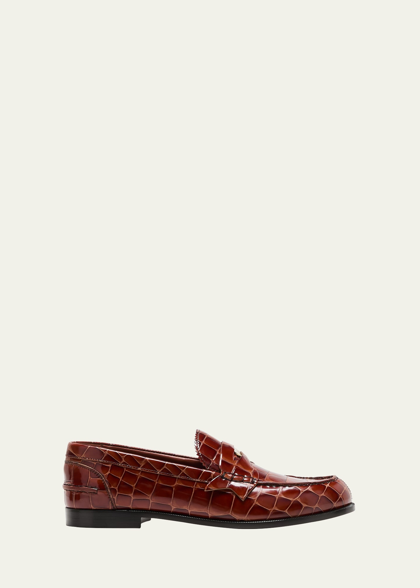 Shop Christian Louboutin Donna Bicolor Croco Red Sole Penny Loafers In Brown