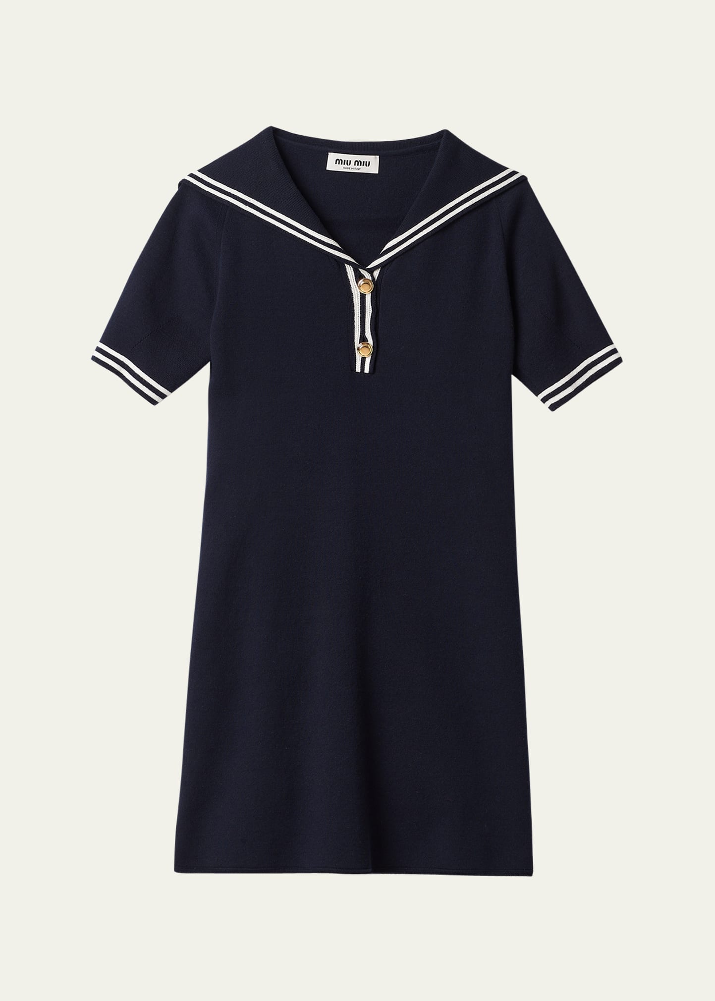 Shop Miu Miu Sailor Collar Cotton Short-sleeve Mini Dress In F022x Blu Bianco