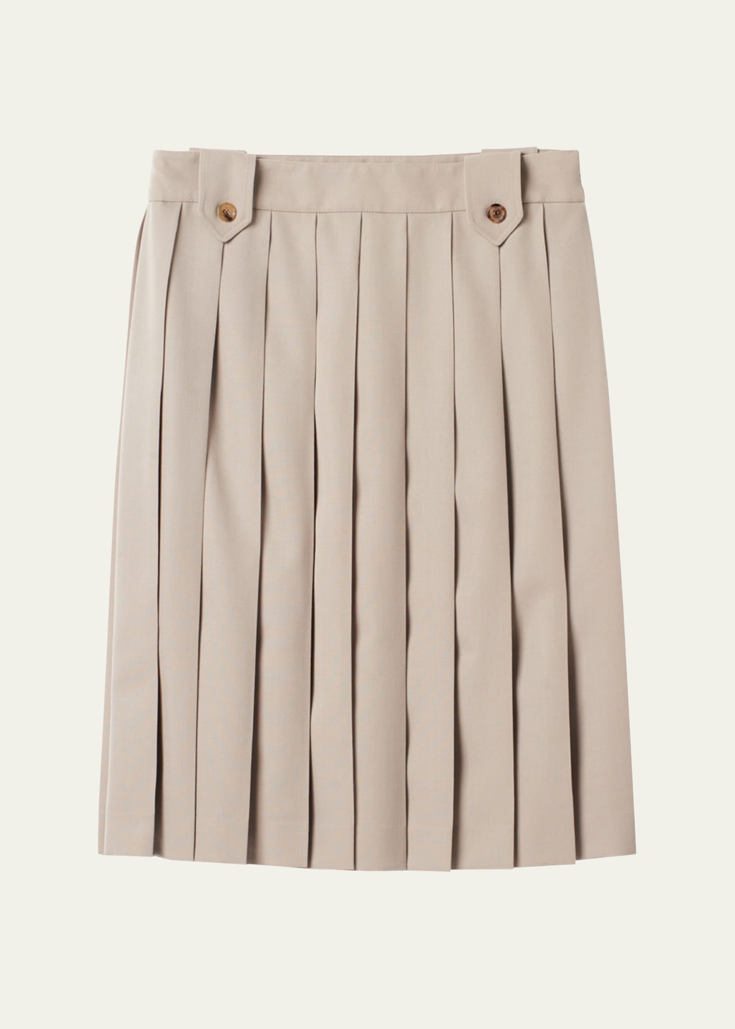 Pleated Gabardine Wool Midi Skirt