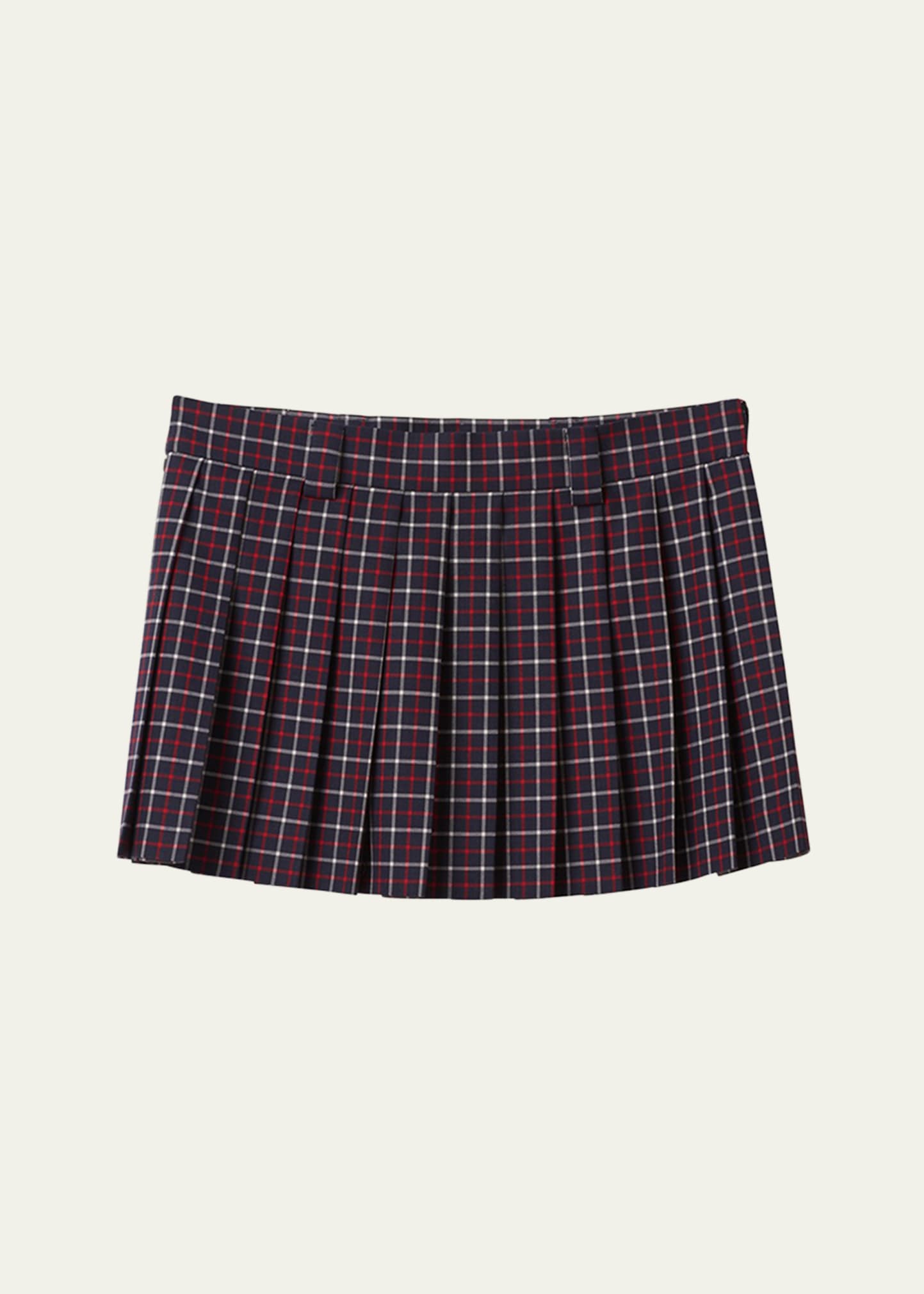 Shop Miu Miu Check Pleated Wool Mini Skirt In F0969 Bleu Rosso