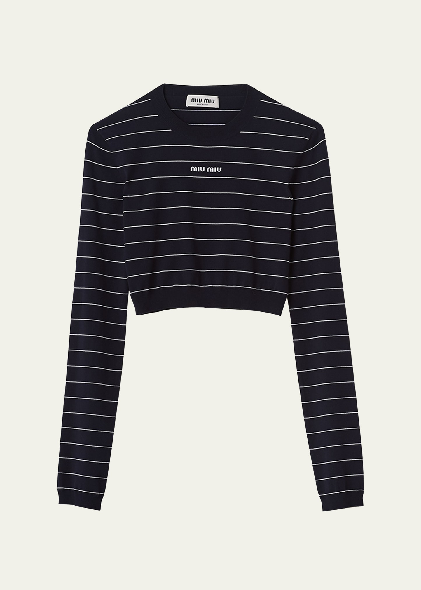Shop Miu Miu Stripe Fitted Long-sleeve Cropped Top In F022x Blu Bianco
