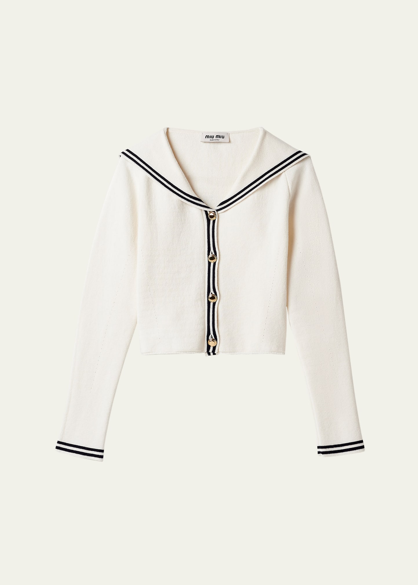 Shop Miu Miu Piped Sailor Collar Cropped Cardigan In F0ub0 Bianco Blu