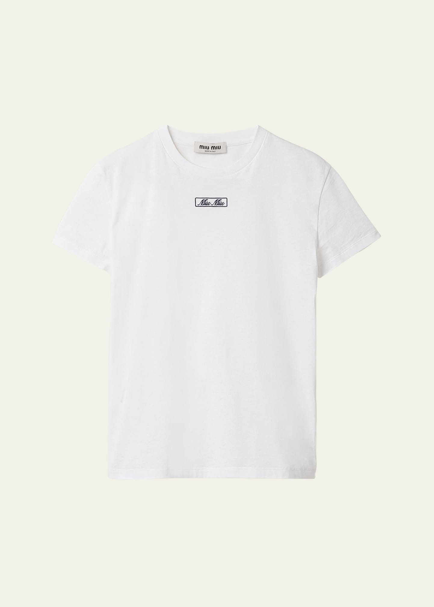 Miu Miu Embroidered Logo Jersey T-shirt In F0009 Bianco