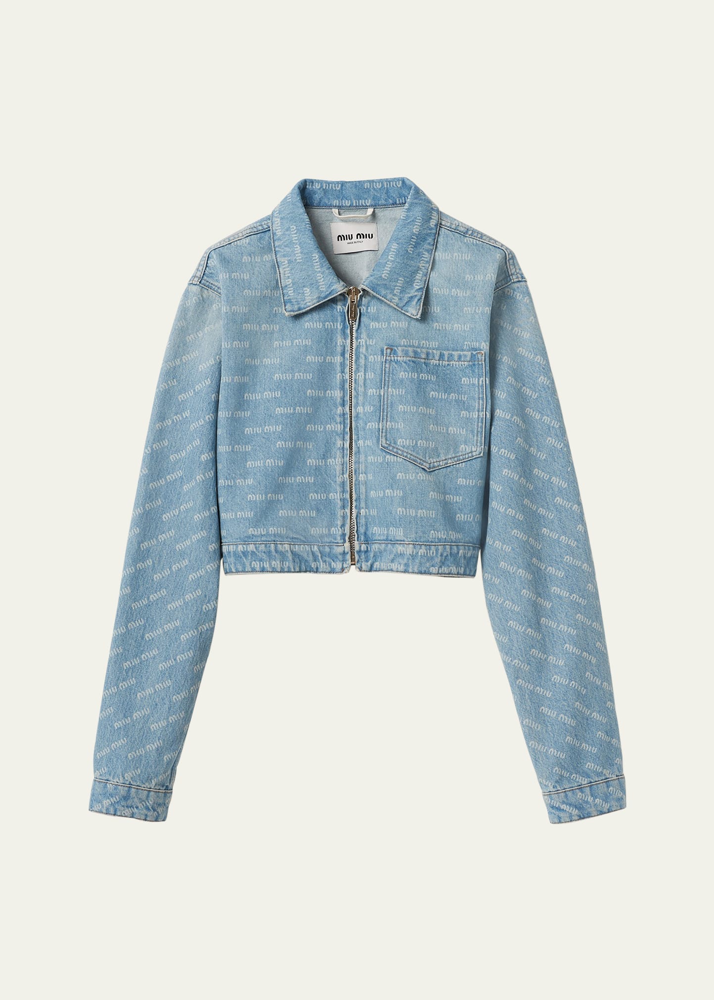 Miu Miu Logo-print Cropped Denim Jacket In F0013 Azzurro