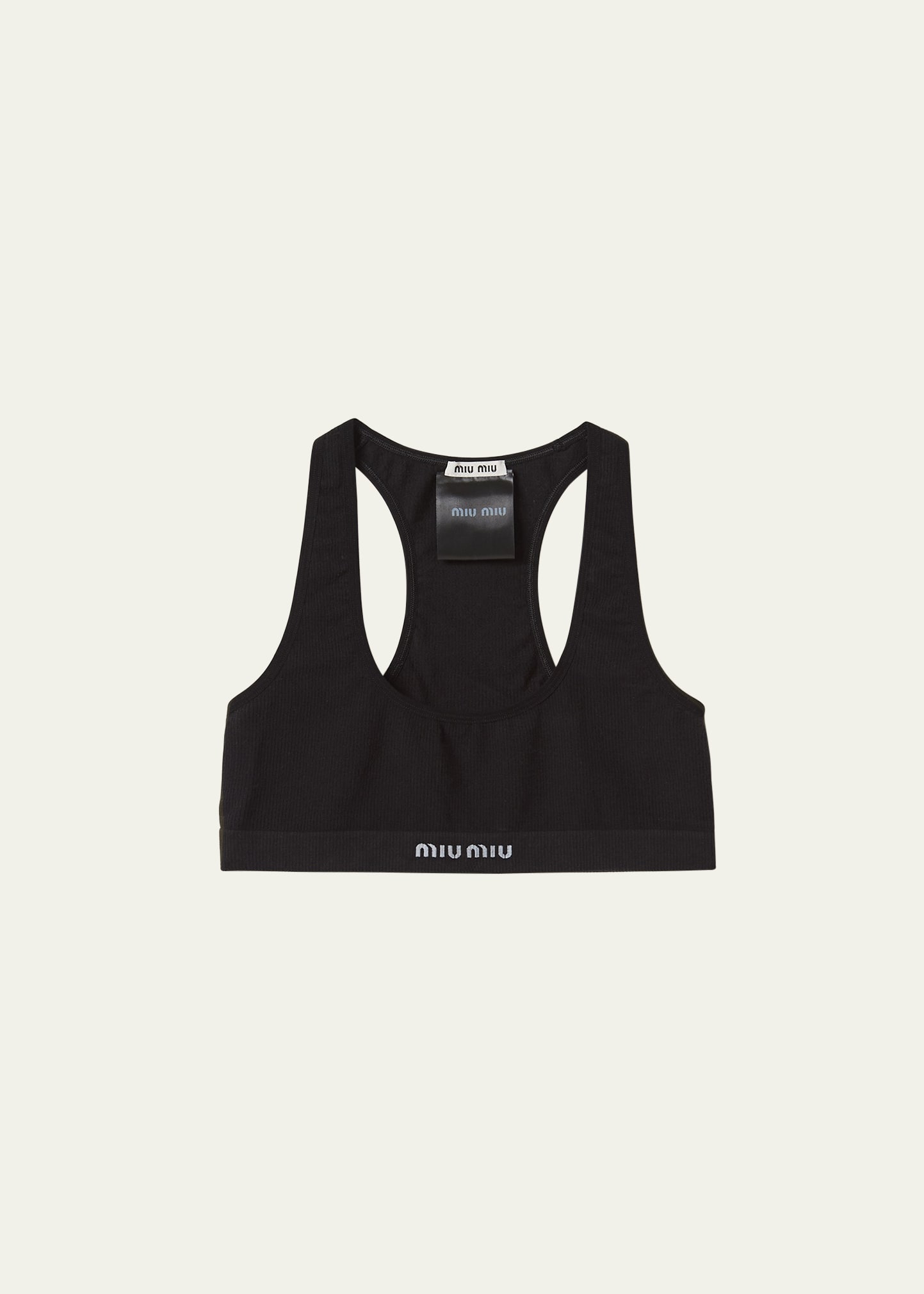 Miu Miu Logo-print Seamless Sports Bra In F0002 Nero