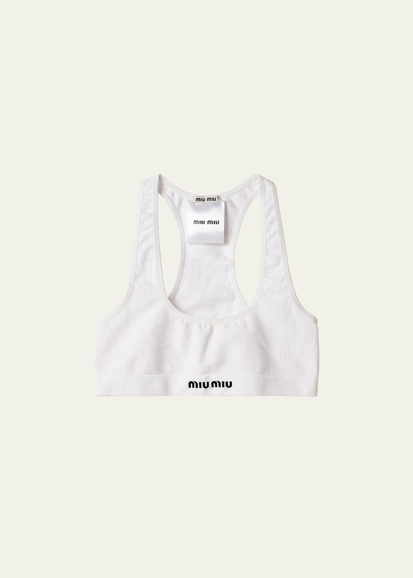 Miu Miu Seamless Cotton Sports Bra In F0009 Bianco